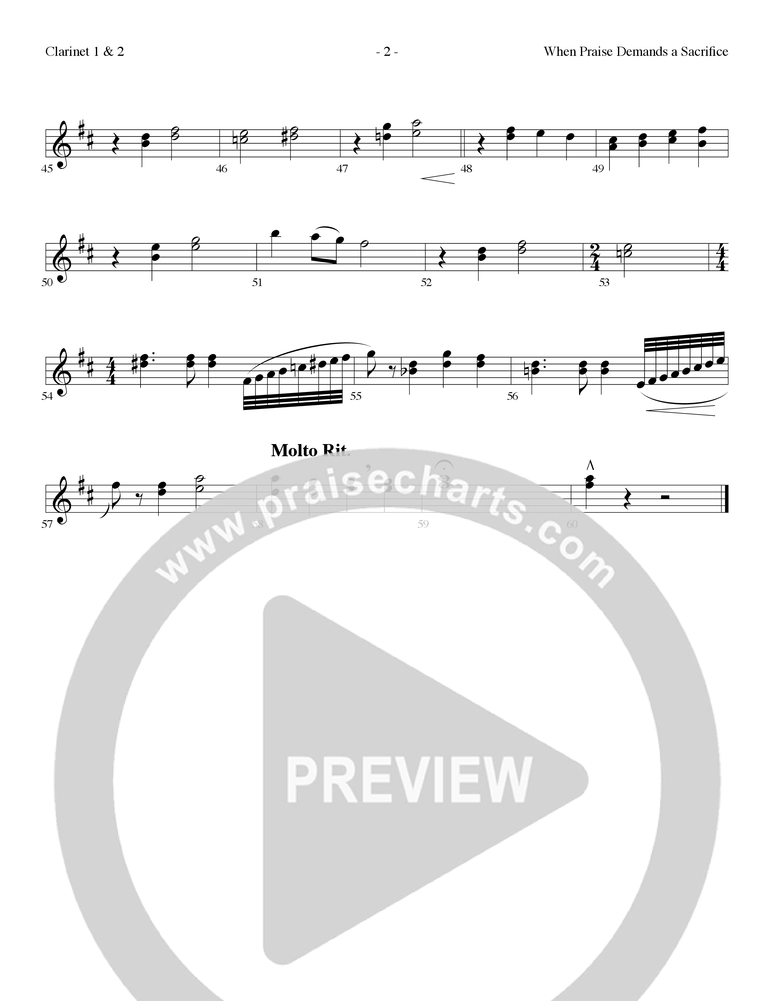 When Praise Demands A Sacrifice (Choral Anthem SATB) Clarinet 1/2 (Lillenas Choral / Arr. Camp Kirkland)