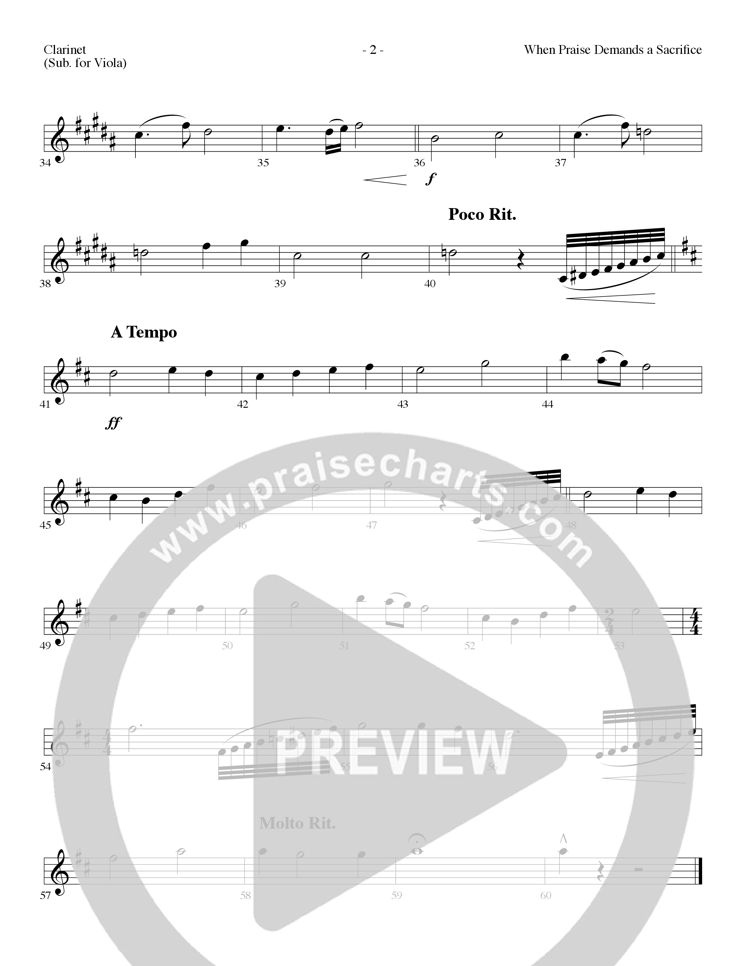 When Praise Demands A Sacrifice (Choral Anthem SATB) Clarinet (Lillenas Choral / Arr. Camp Kirkland)