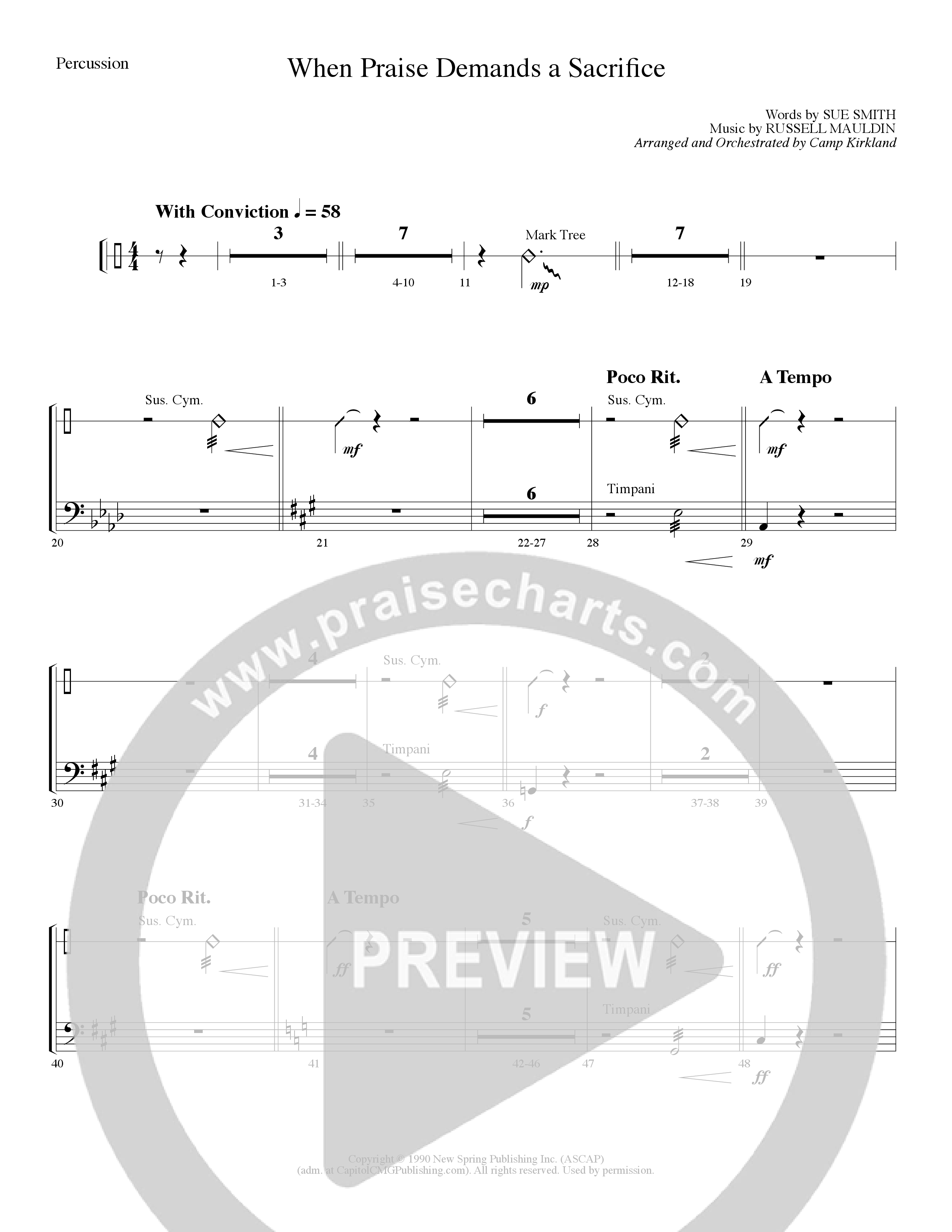 When Praise Demands A Sacrifice (Choral Anthem SATB) Percussion (Lillenas Choral / Arr. Camp Kirkland)