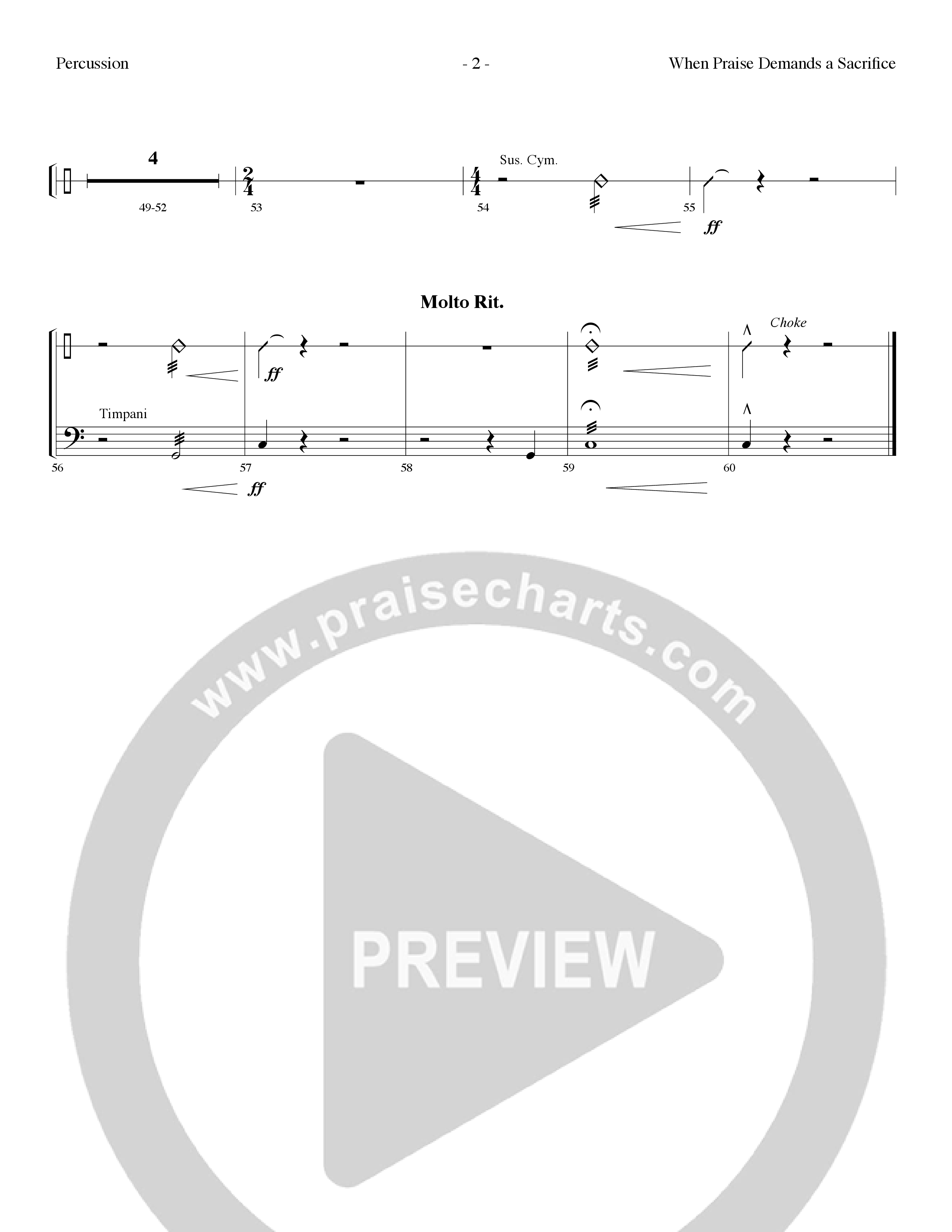 When Praise Demands A Sacrifice (Choral Anthem SATB) Percussion (Lillenas Choral / Arr. Camp Kirkland)