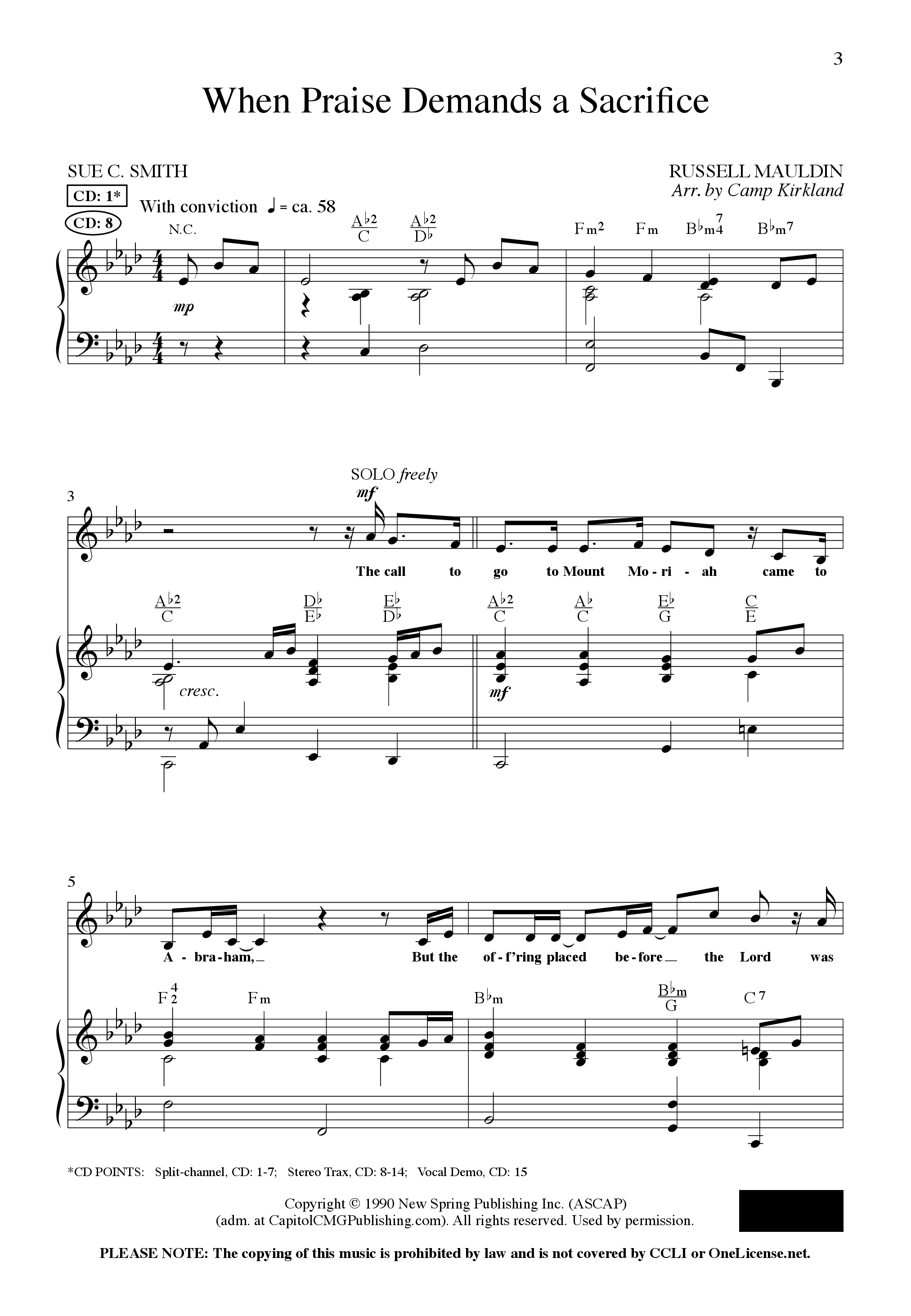 When Praise Demands A Sacrifice (Choral Anthem SATB) Anthem (SATB/Piano) (Lillenas Choral / Arr. Camp Kirkland)