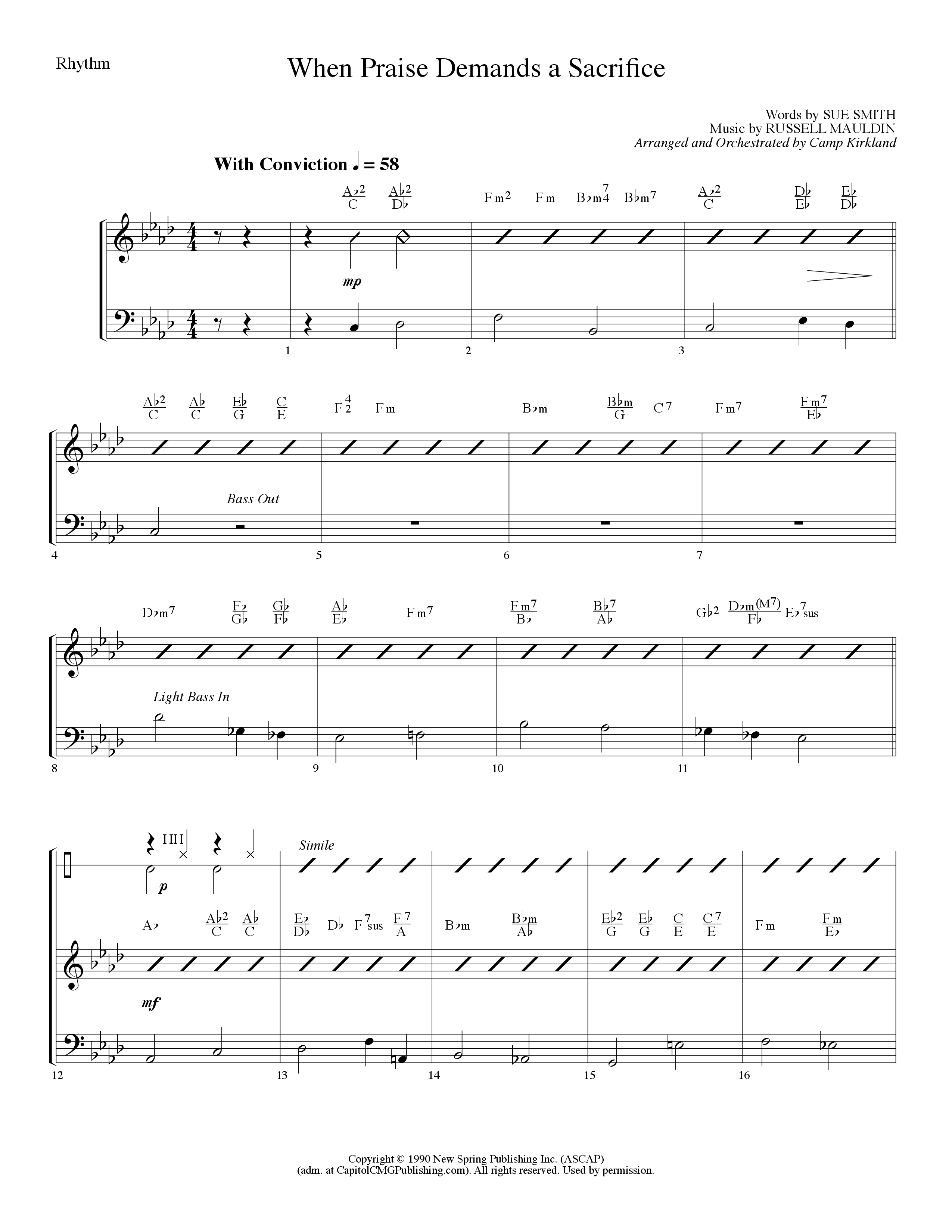 When Praise Demands A Sacrifice (Choral Anthem SATB) Rhythm Chart (Lillenas Choral / Arr. Camp Kirkland)