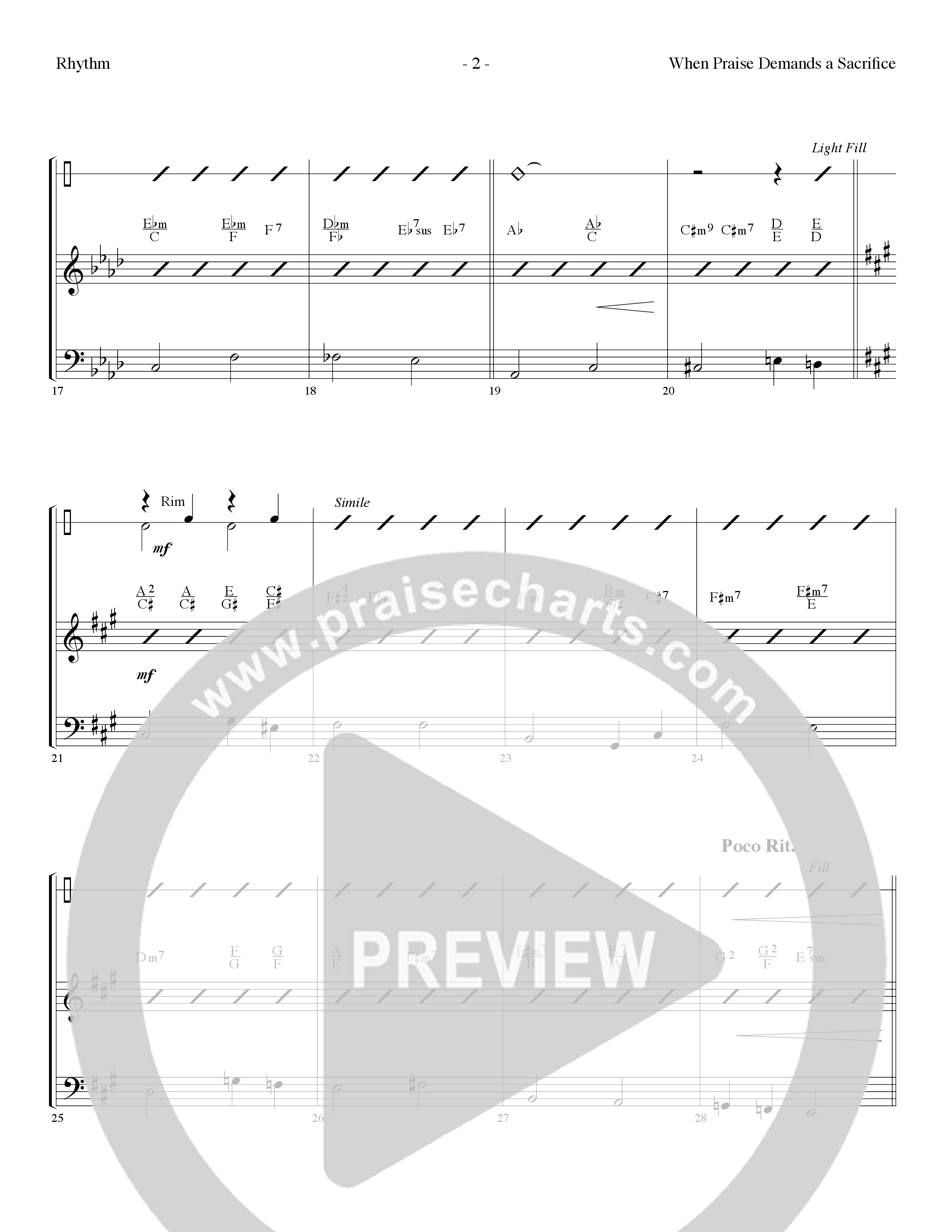 When Praise Demands A Sacrifice (Choral Anthem SATB) Rhythm Chart (Lillenas Choral / Arr. Camp Kirkland)