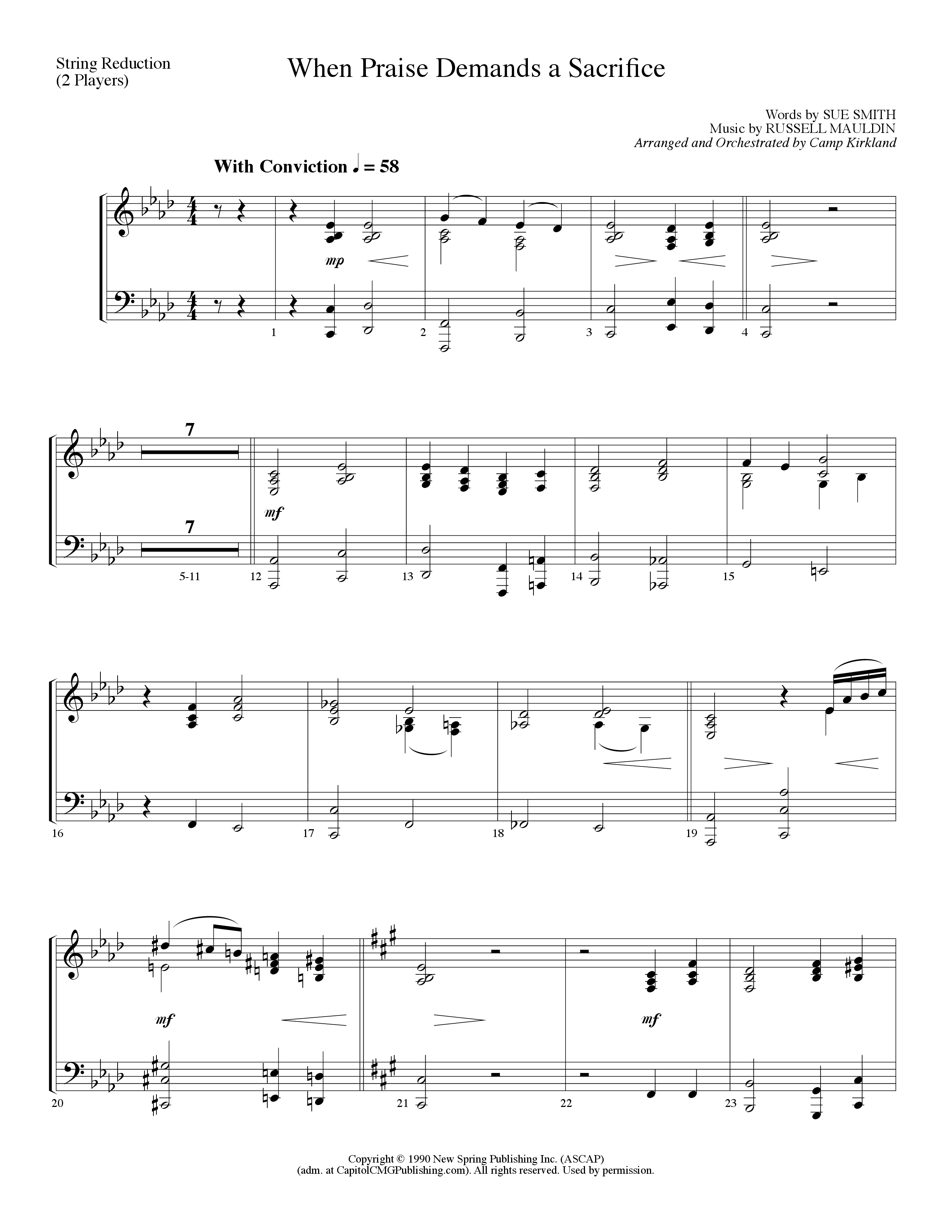 When Praise Demands A Sacrifice (Choral Anthem SATB) String Reduction (Lillenas Choral / Arr. Camp Kirkland)