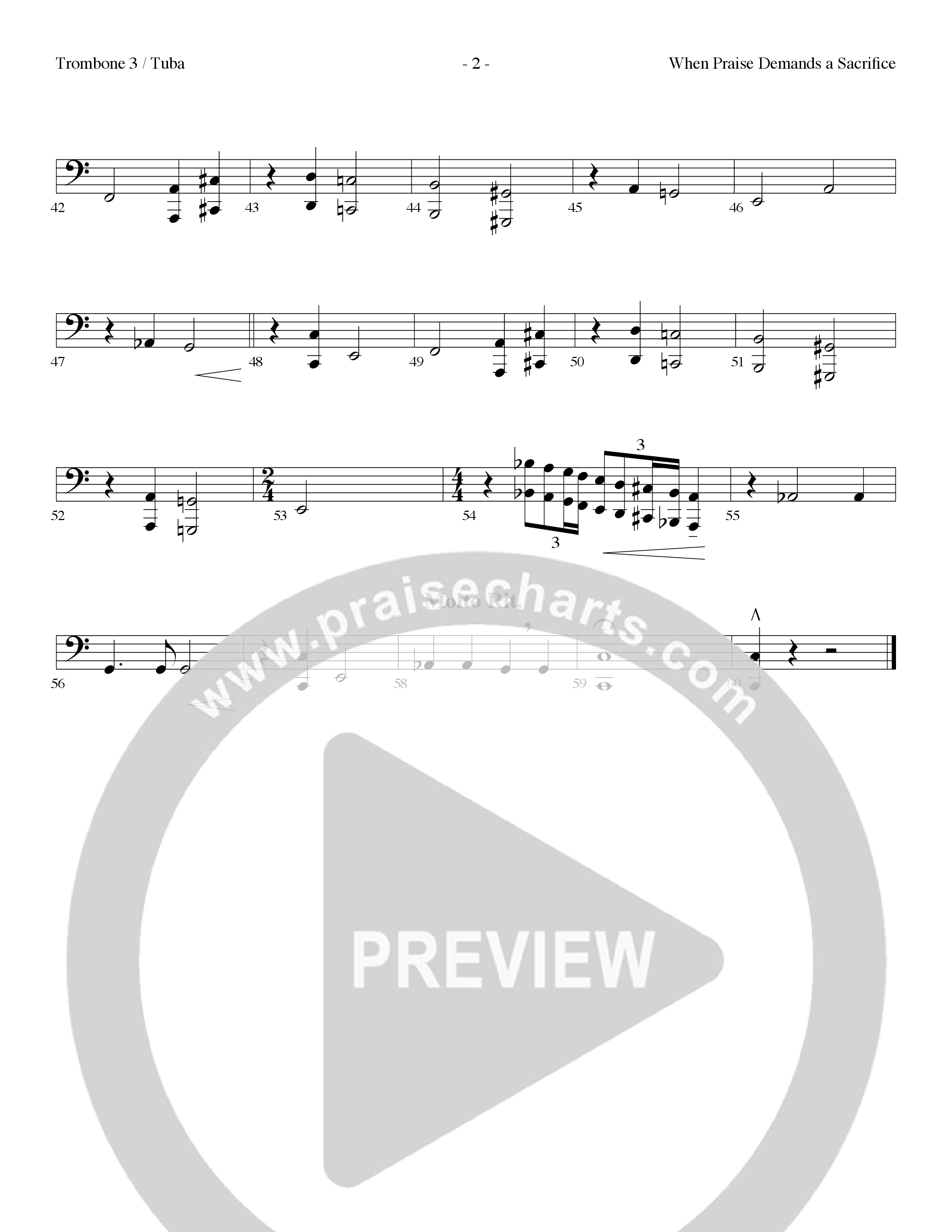 When Praise Demands A Sacrifice (Choral Anthem SATB) Trombone 3/Tuba (Lillenas Choral / Arr. Camp Kirkland)