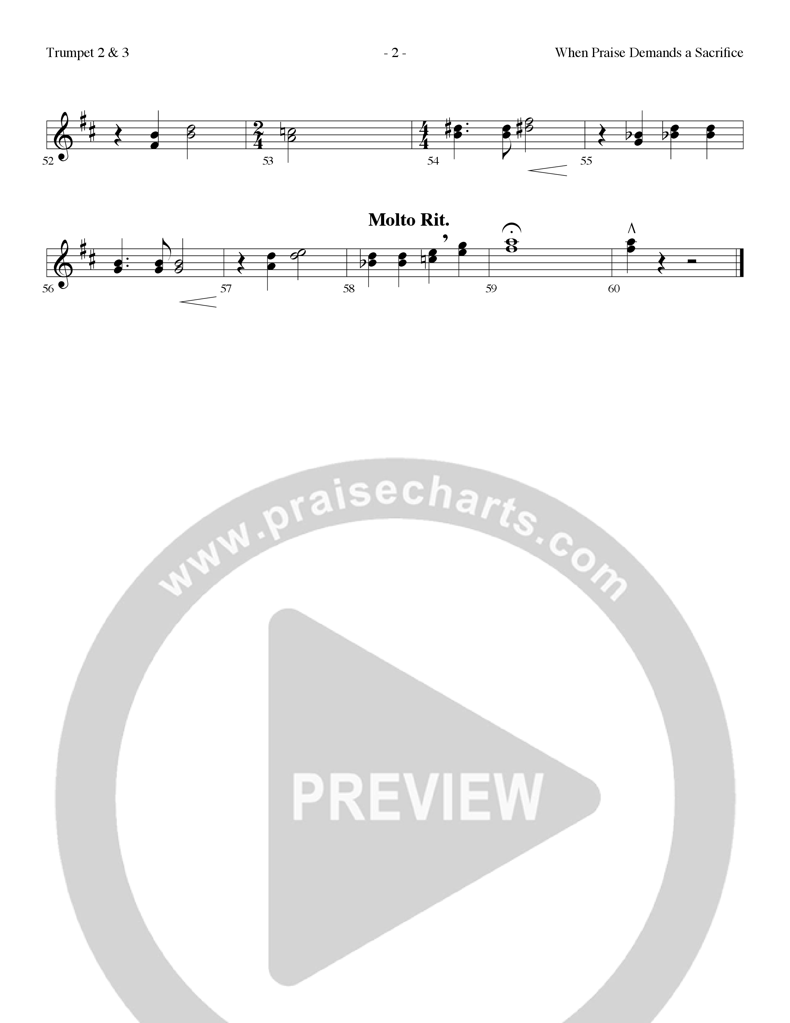 When Praise Demands A Sacrifice (Choral Anthem SATB) Trumpet 2/3 (Lillenas Choral / Arr. Camp Kirkland)