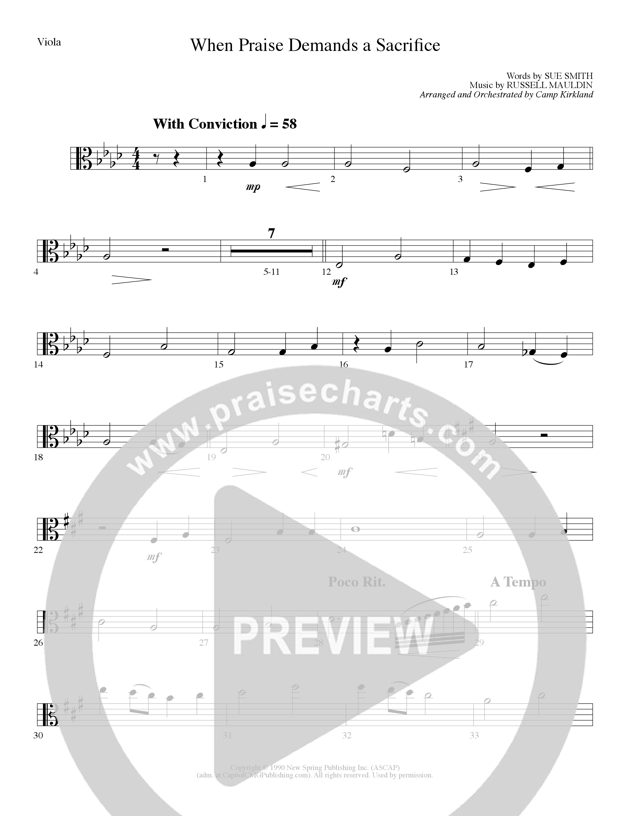 When Praise Demands A Sacrifice (Choral Anthem SATB) Viola (Lillenas Choral / Arr. Camp Kirkland)