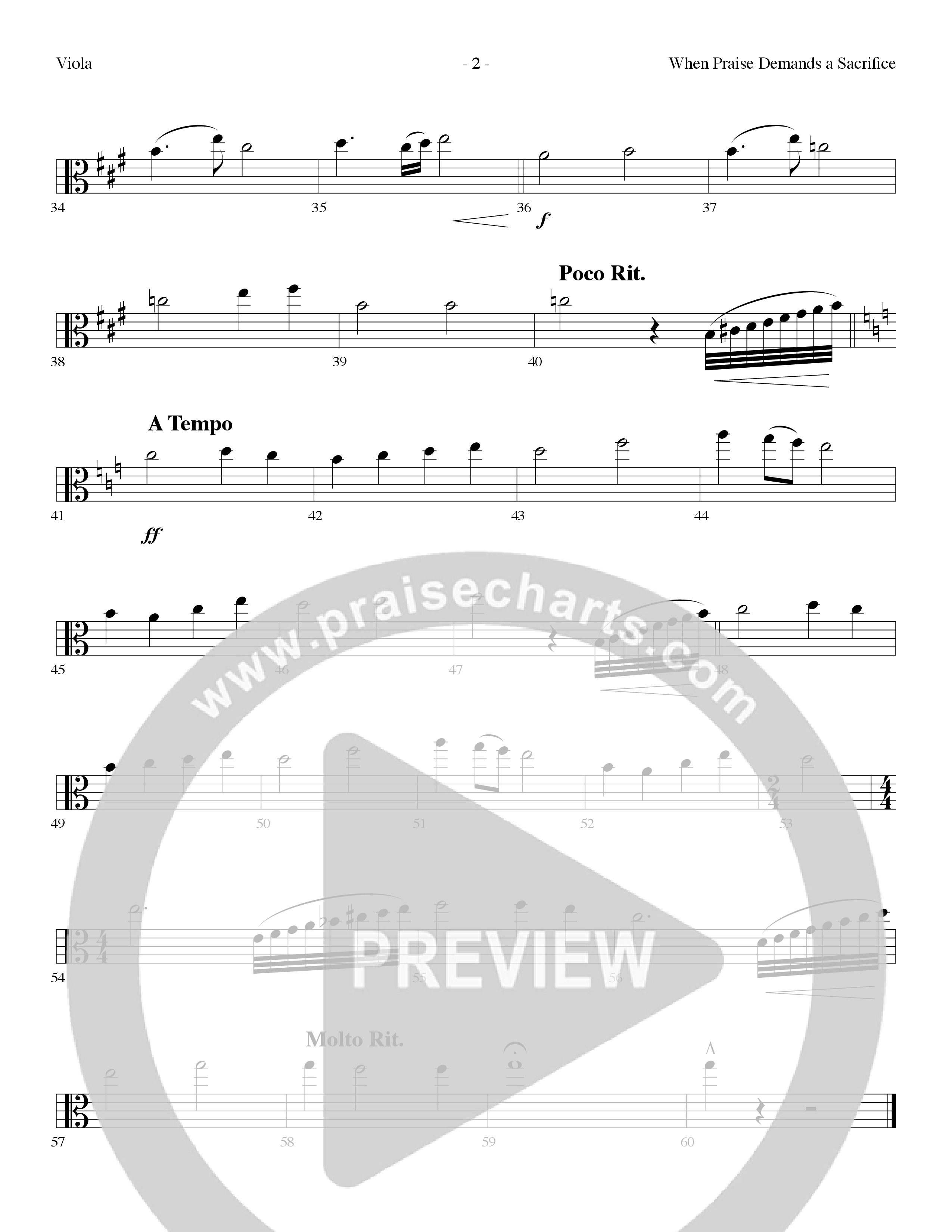 When Praise Demands A Sacrifice (Choral Anthem SATB) Viola (Lillenas Choral / Arr. Camp Kirkland)