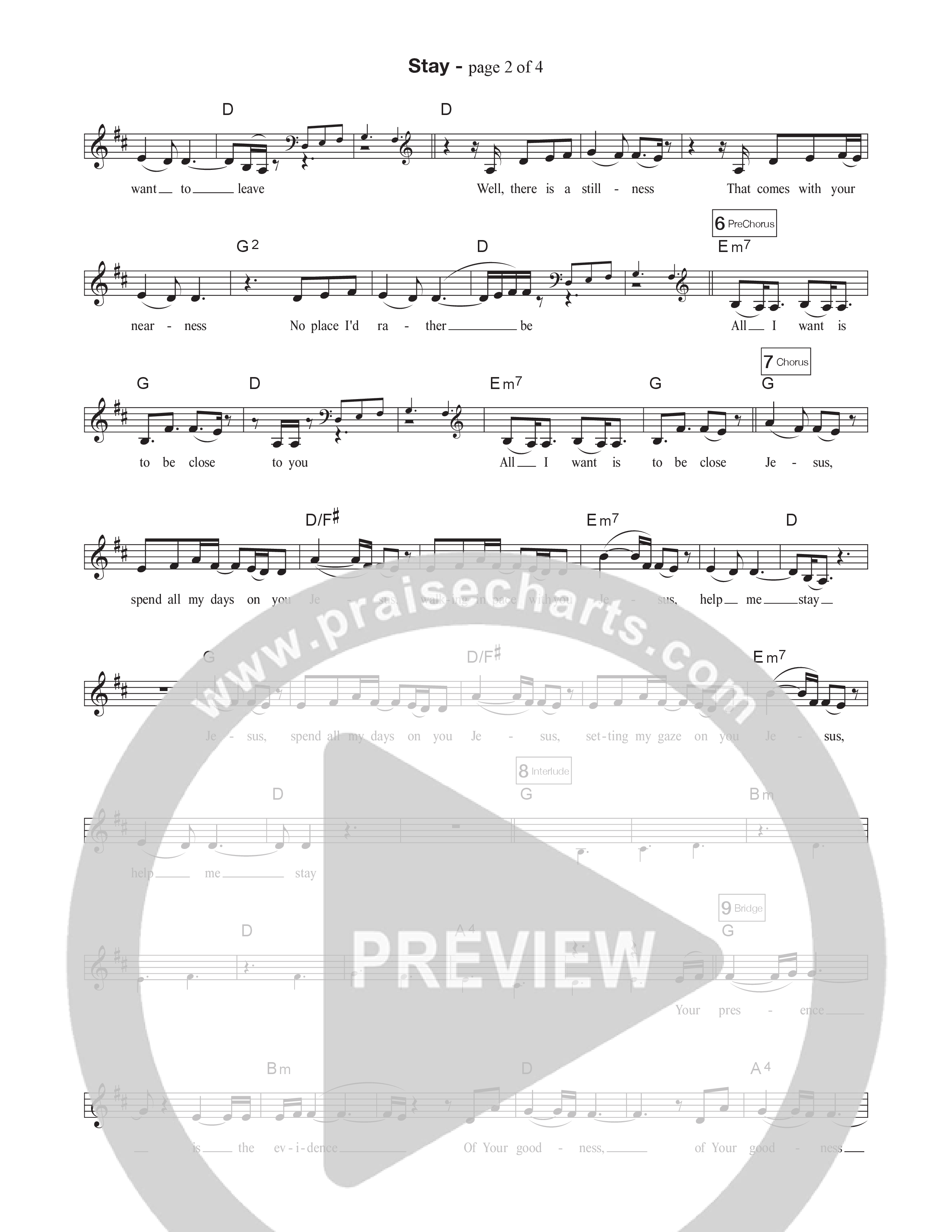 Stay (Close to You) Lead Sheet Melody (Liberty Live Worship)