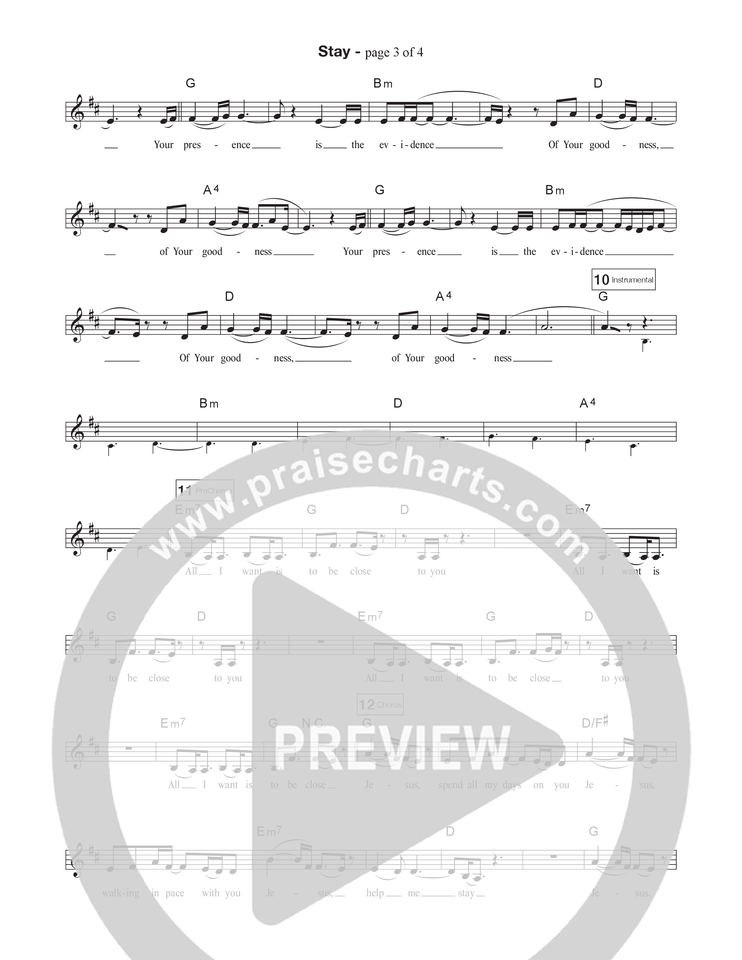 Stay (Close to You) Lead Sheet Melody (Liberty Live Worship)