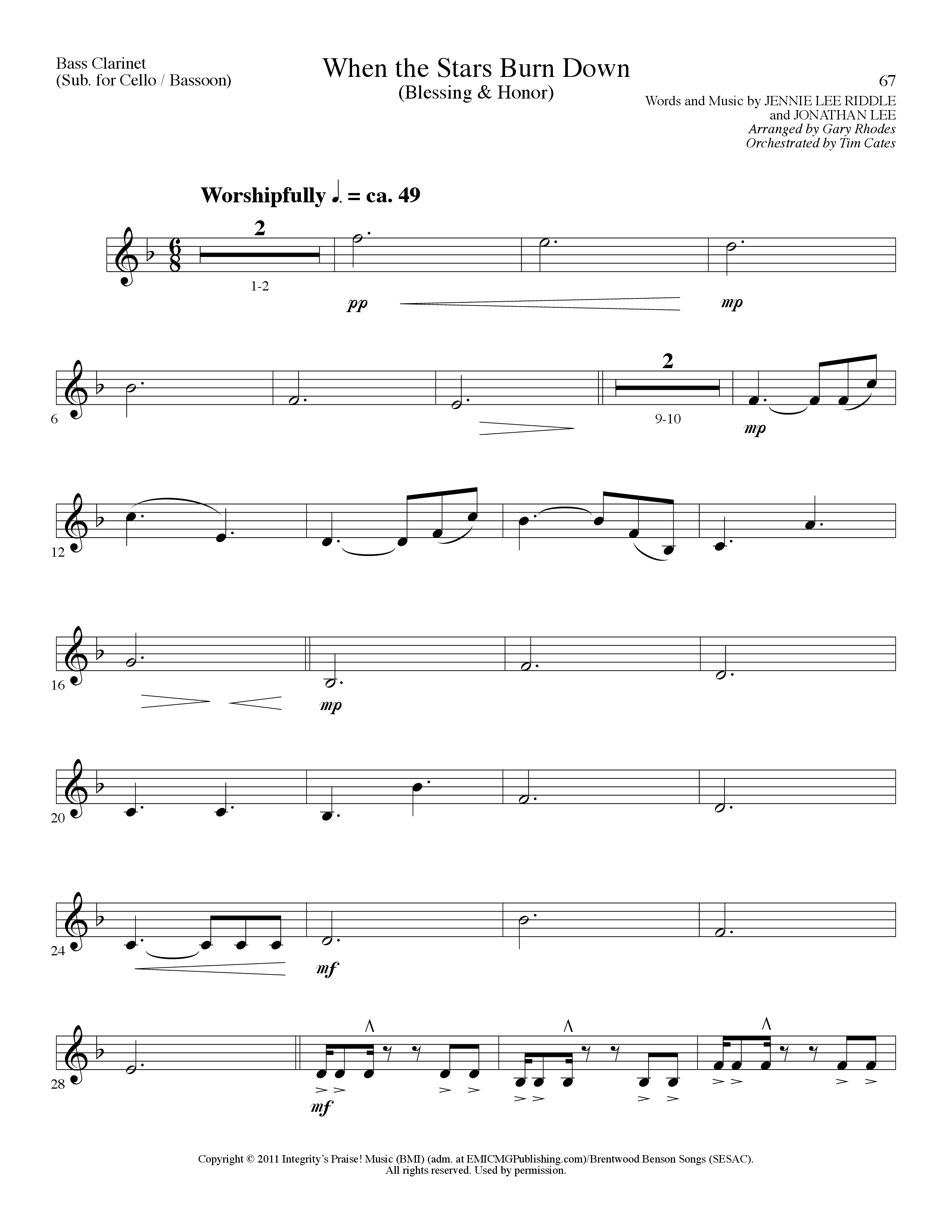 When The Stars Burn Down (Choral Anthem SATB) Bass Clarinet (Lillenas Choral / Arr. Gary Rhodes)