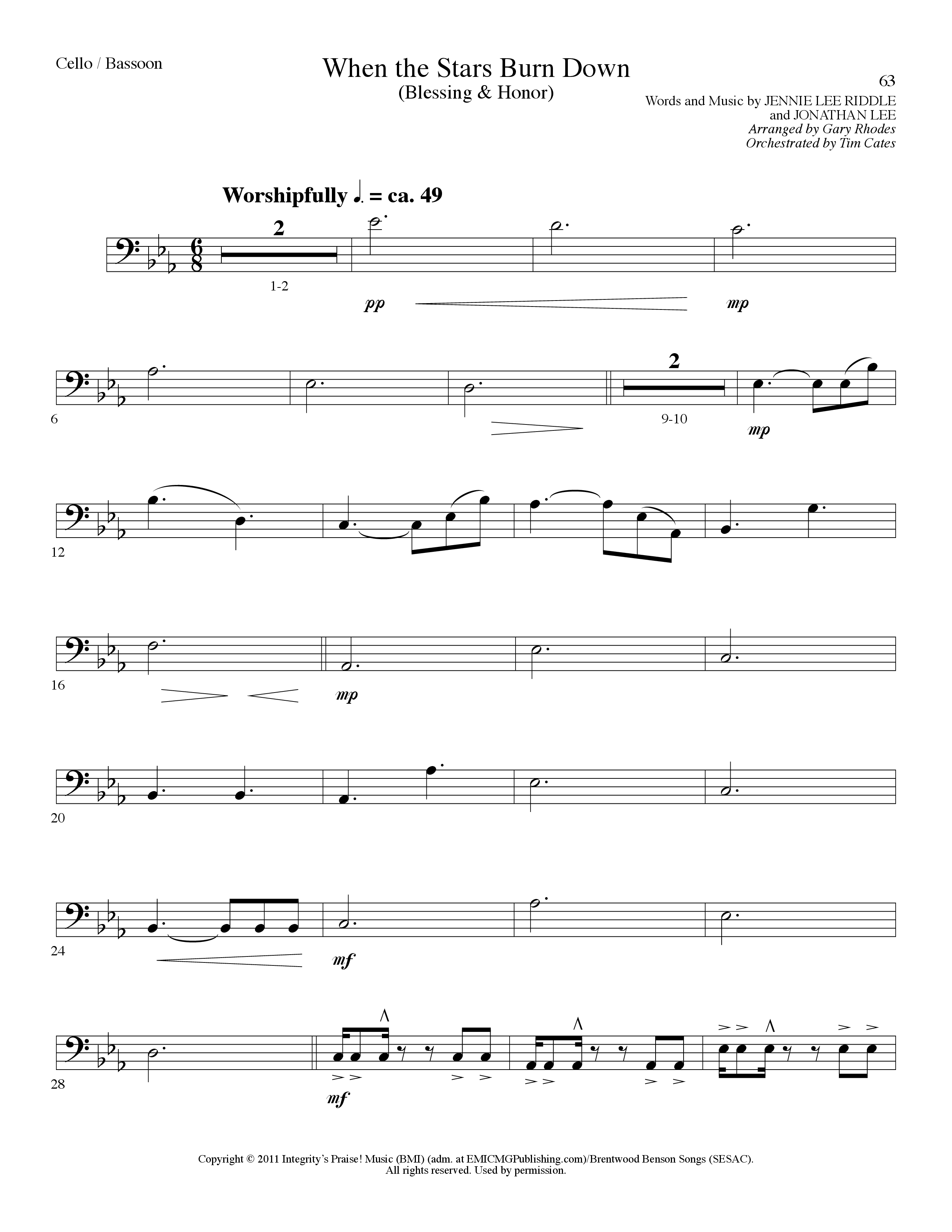 When The Stars Burn Down (Choral Anthem SATB) Cello (Lillenas Choral / Arr. Gary Rhodes)