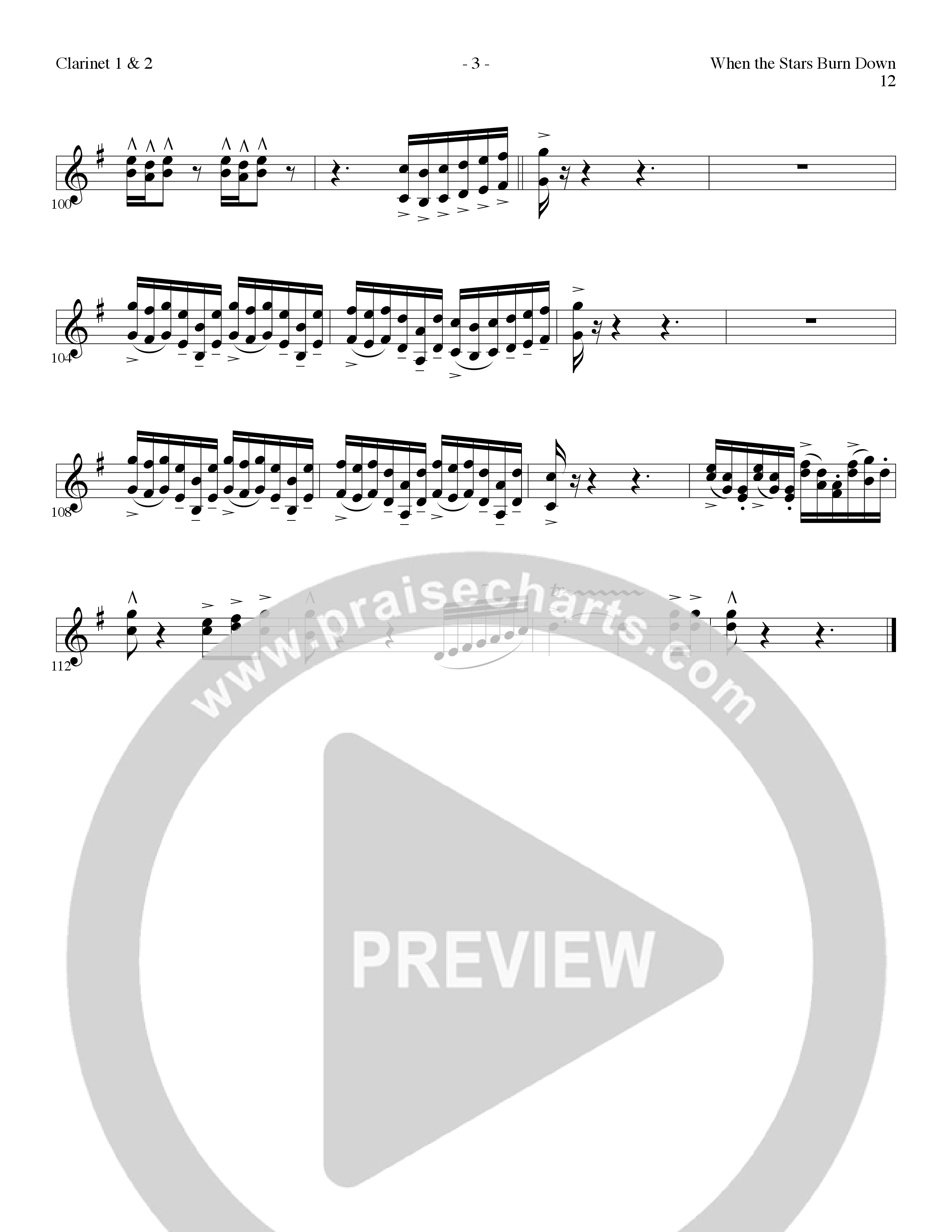 When The Stars Burn Down (Choral Anthem SATB) Clarinet 1/2 (Lillenas Choral / Arr. Gary Rhodes)