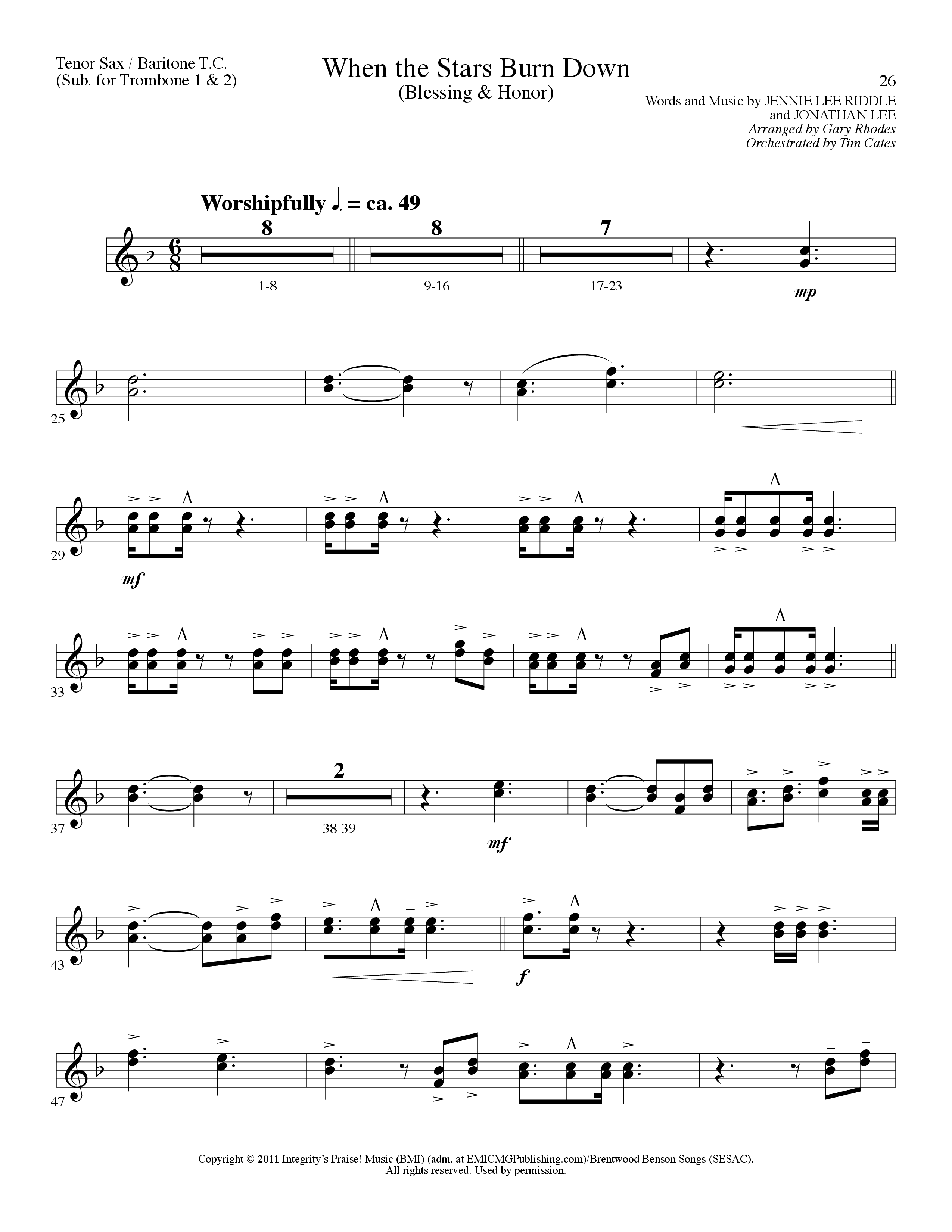 When The Stars Burn Down (Choral Anthem SATB) Tenor Sax/Baritone T.C. (Lillenas Choral / Arr. Gary Rhodes)