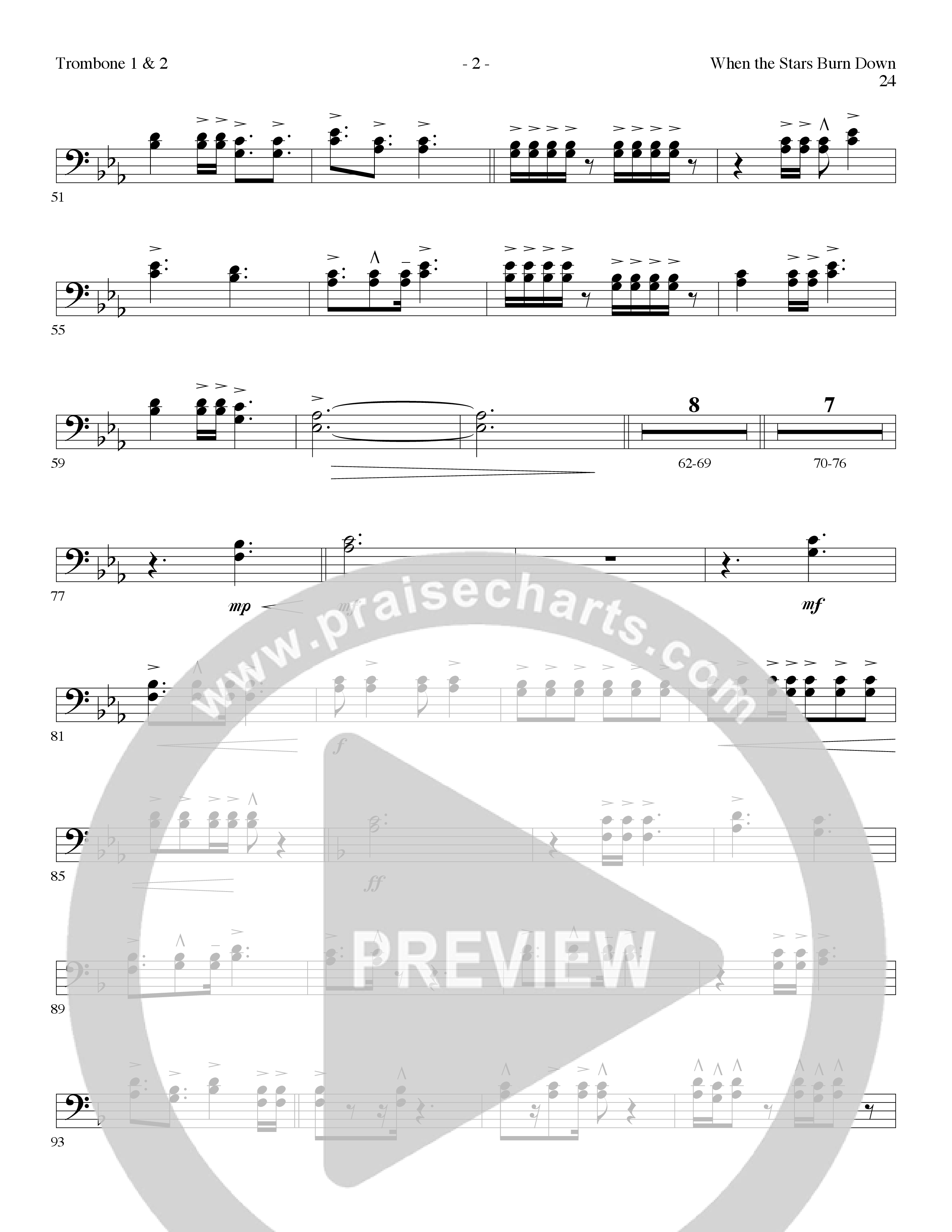 When The Stars Burn Down (Choral Anthem SATB) Trombone 1/2 (Lillenas Choral / Arr. Gary Rhodes)
