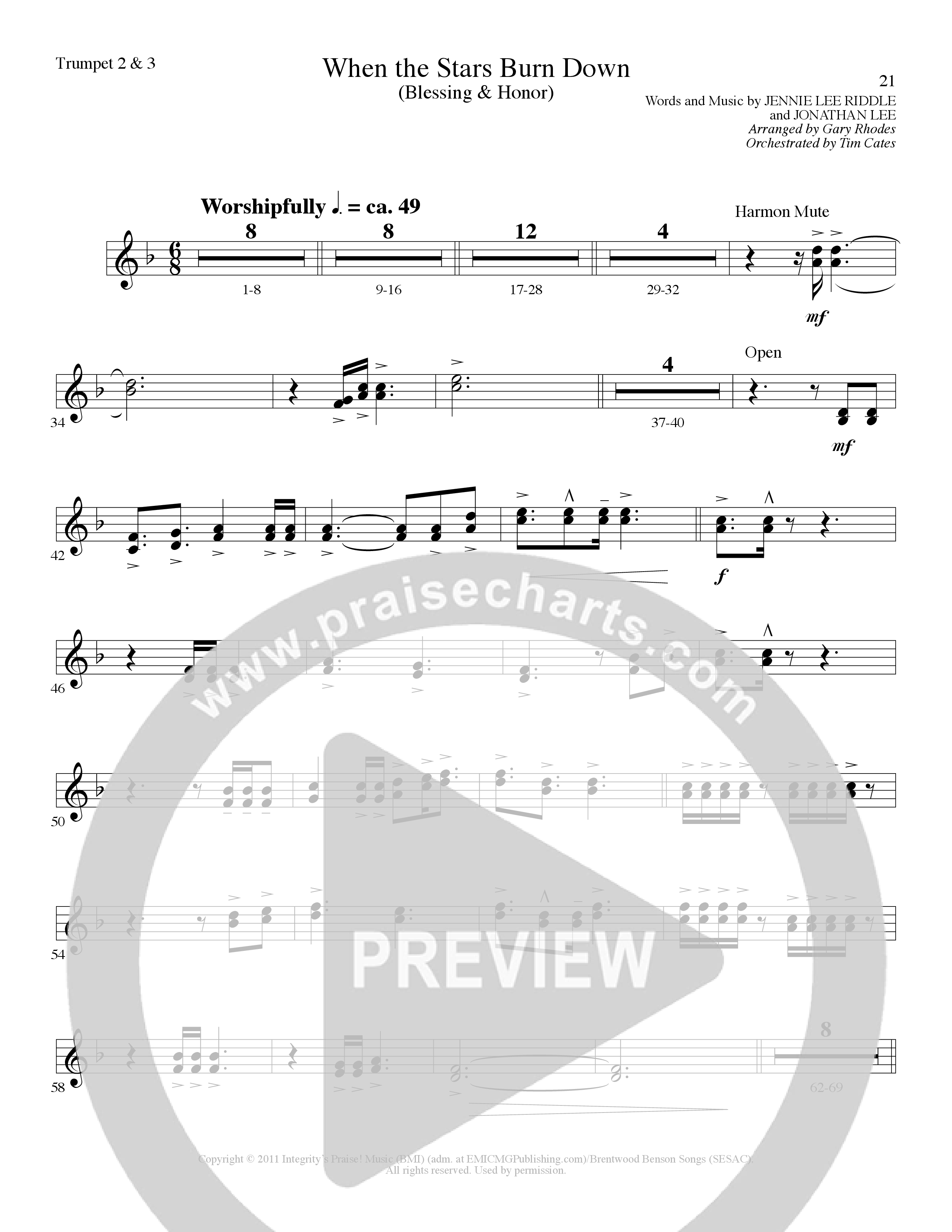 When The Stars Burn Down (Choral Anthem SATB) Trumpet 2/3 (Lillenas Choral / Arr. Gary Rhodes)