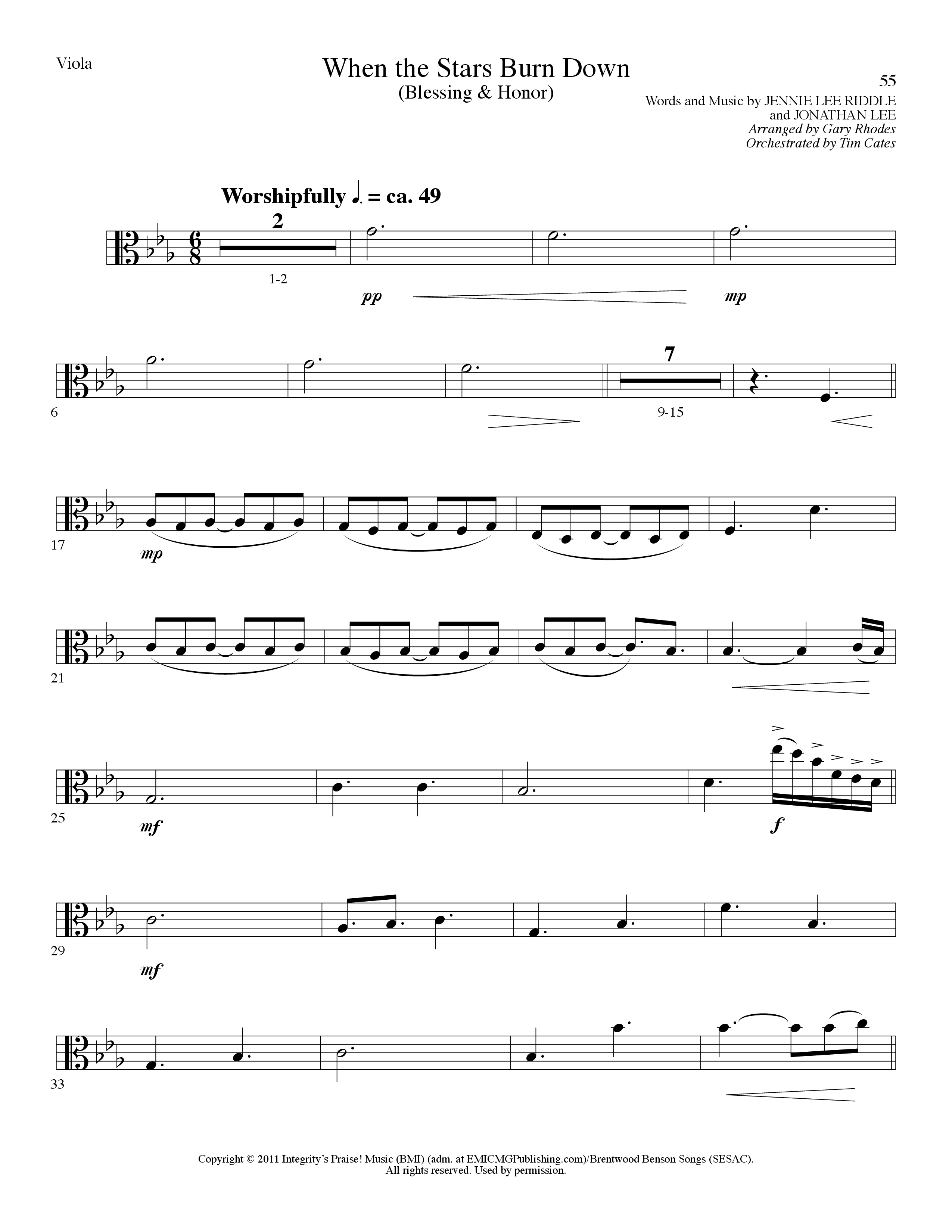 When The Stars Burn Down (Choral Anthem SATB) Viola (Lillenas Choral / Arr. Gary Rhodes)