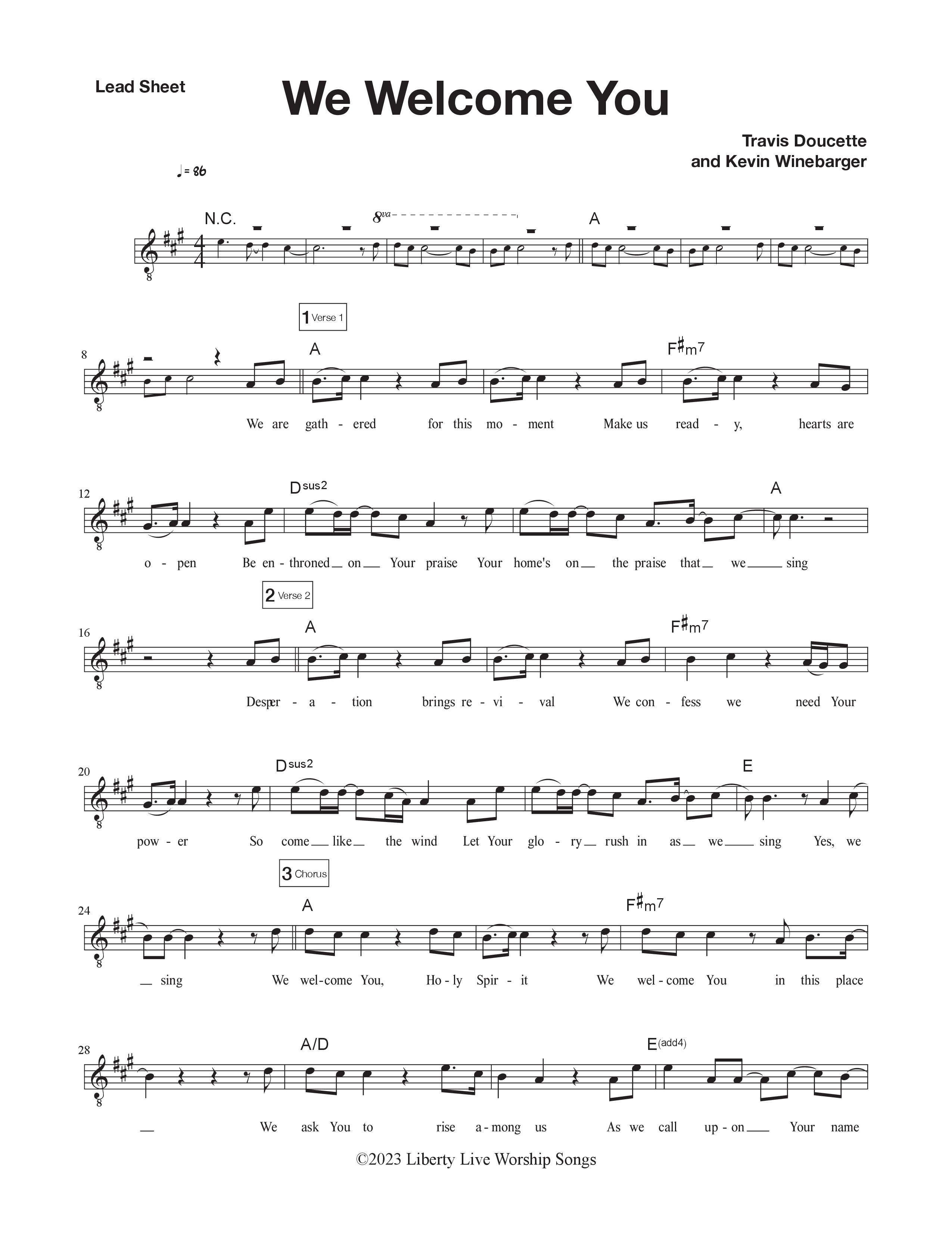 We Welcome You (Holy Spirit) Lead Sheet Melody (Liberty Live Worship)