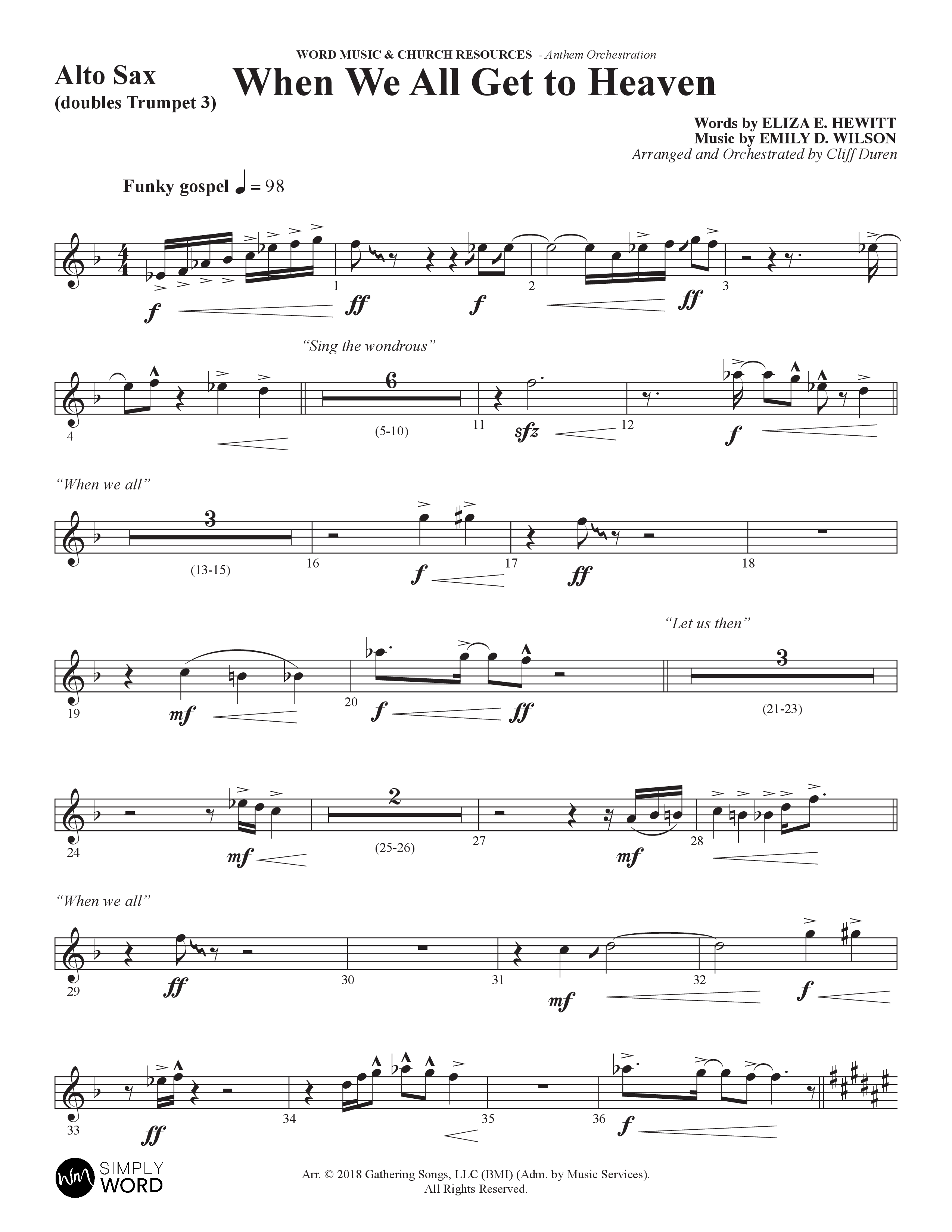 When We All Get To Heaven (Choral Anthem SATB) Alto Sax (Word Music Choral / Arr. Cliff Duren)