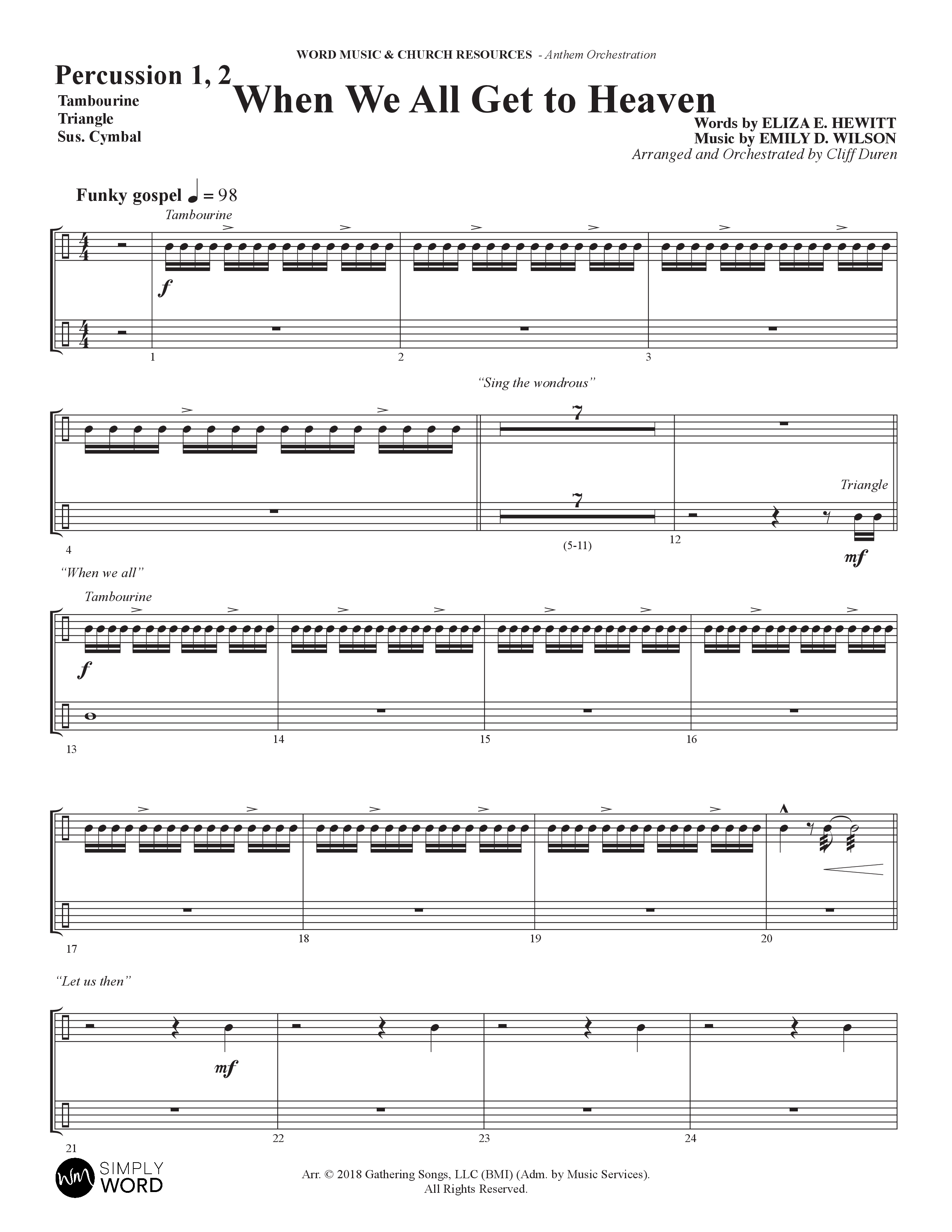 When We All Get To Heaven (Choral Anthem SATB) Percussion 1/2 (Word Music Choral / Arr. Cliff Duren)