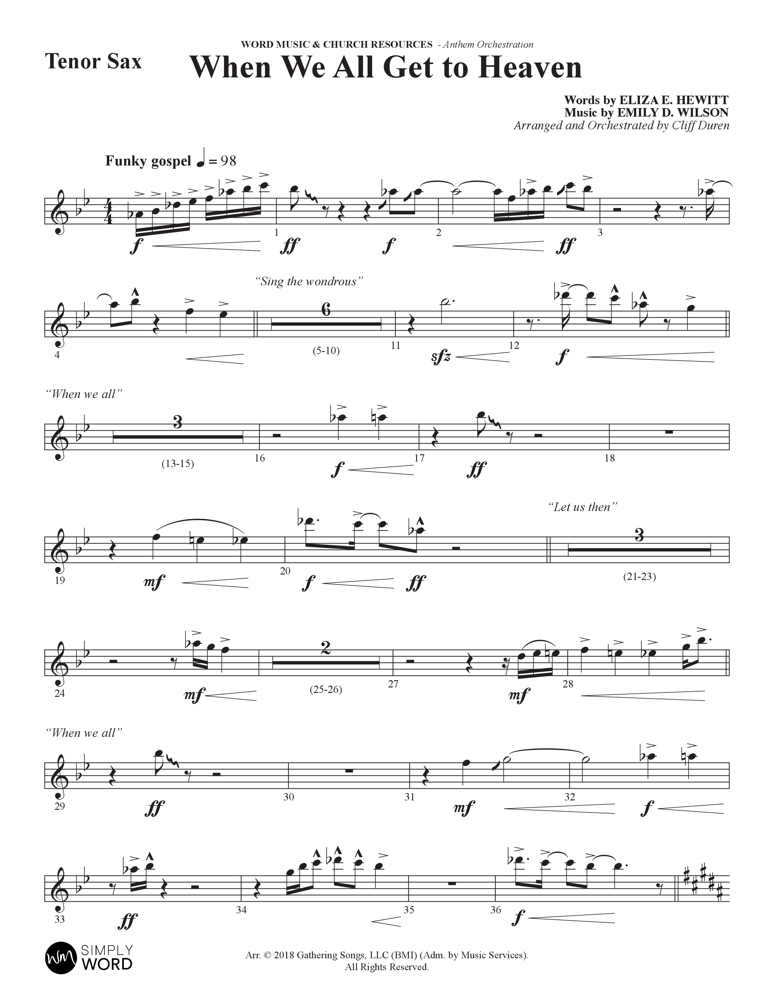 When We All Get To Heaven (Choral Anthem SATB) Tenor Sax 1 (Word Music Choral / Arr. Cliff Duren)