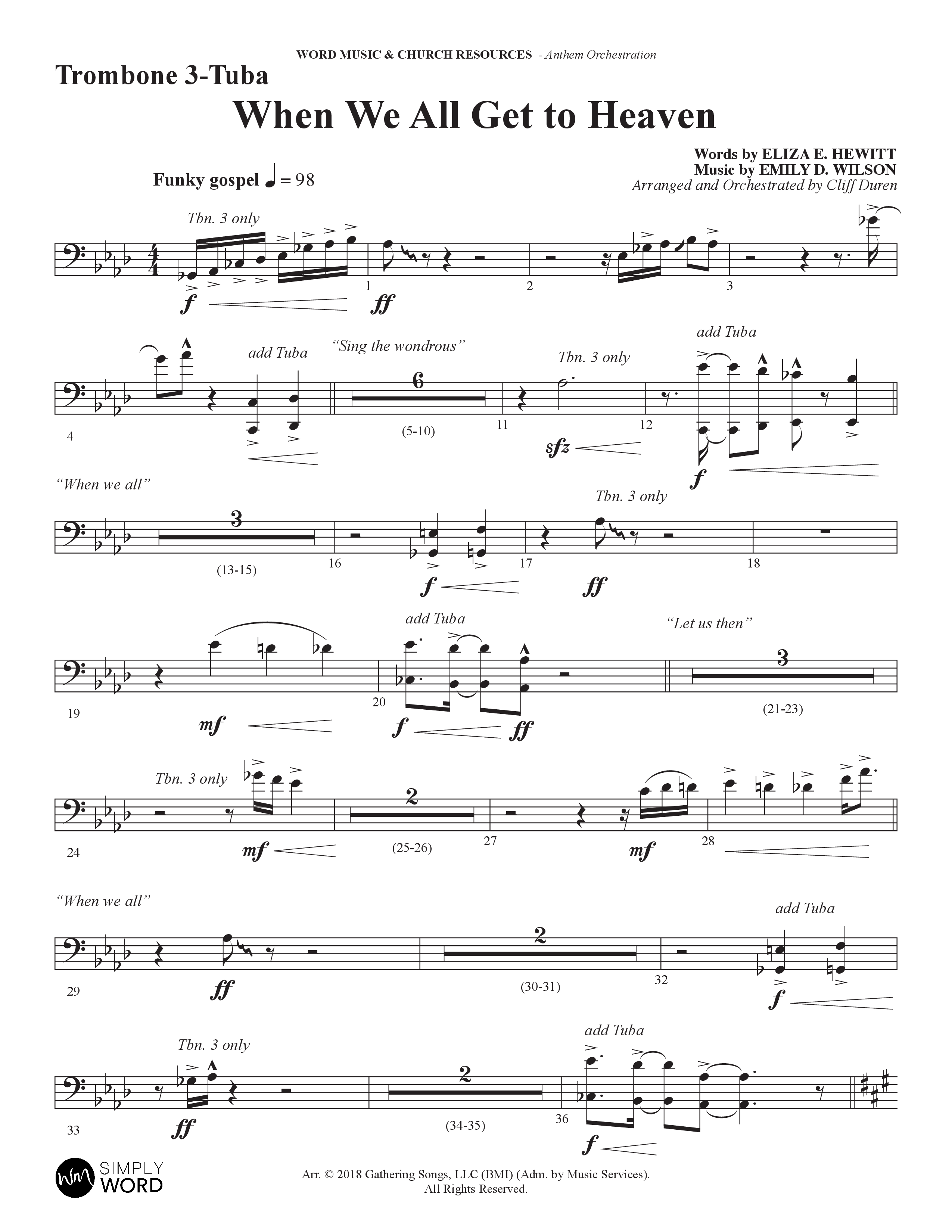 When We All Get To Heaven (Choral Anthem SATB) Trombone 3/Tuba (Word Music Choral / Arr. Cliff Duren)