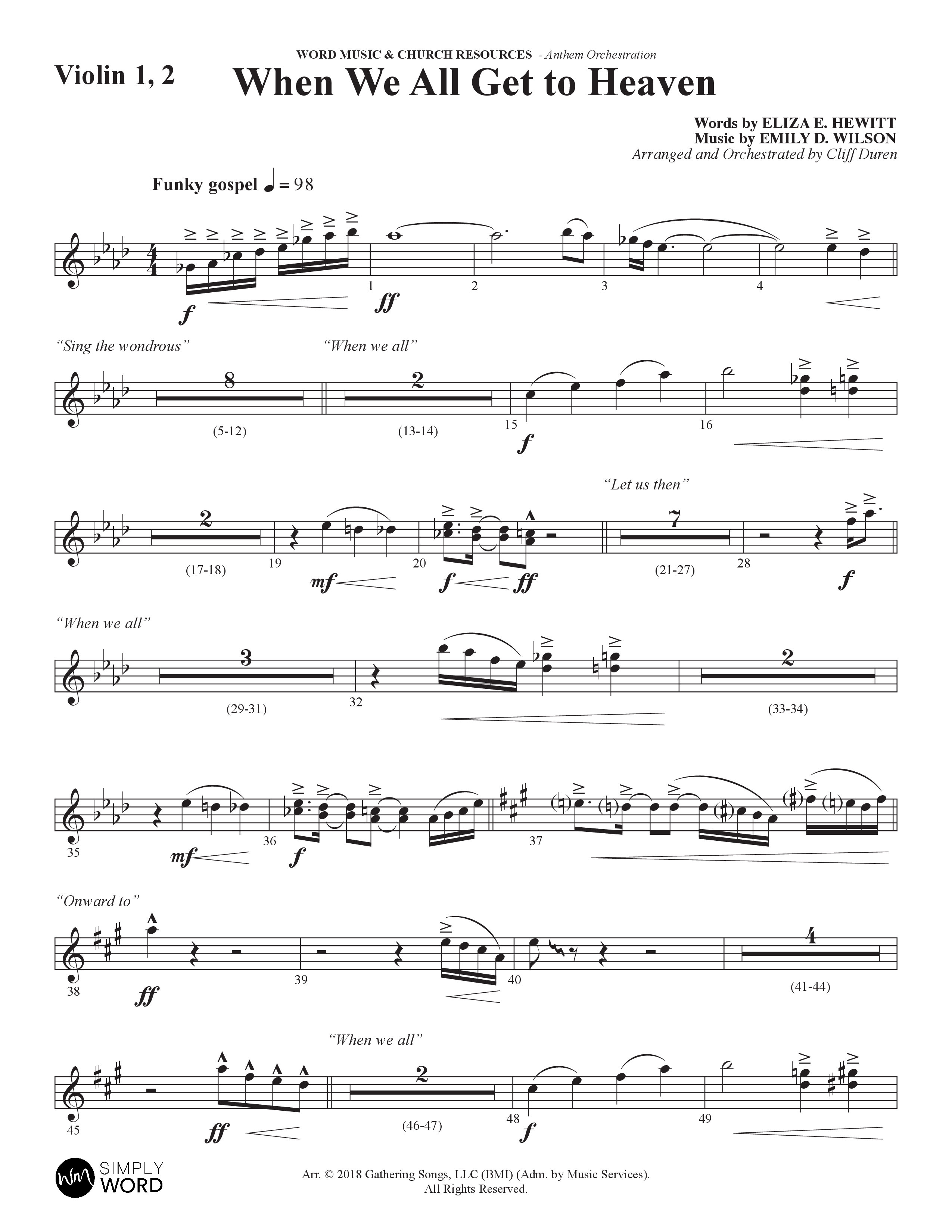 When We All Get To Heaven (Choral Anthem SATB) Violin 1/2 (Word Music Choral / Arr. Cliff Duren)