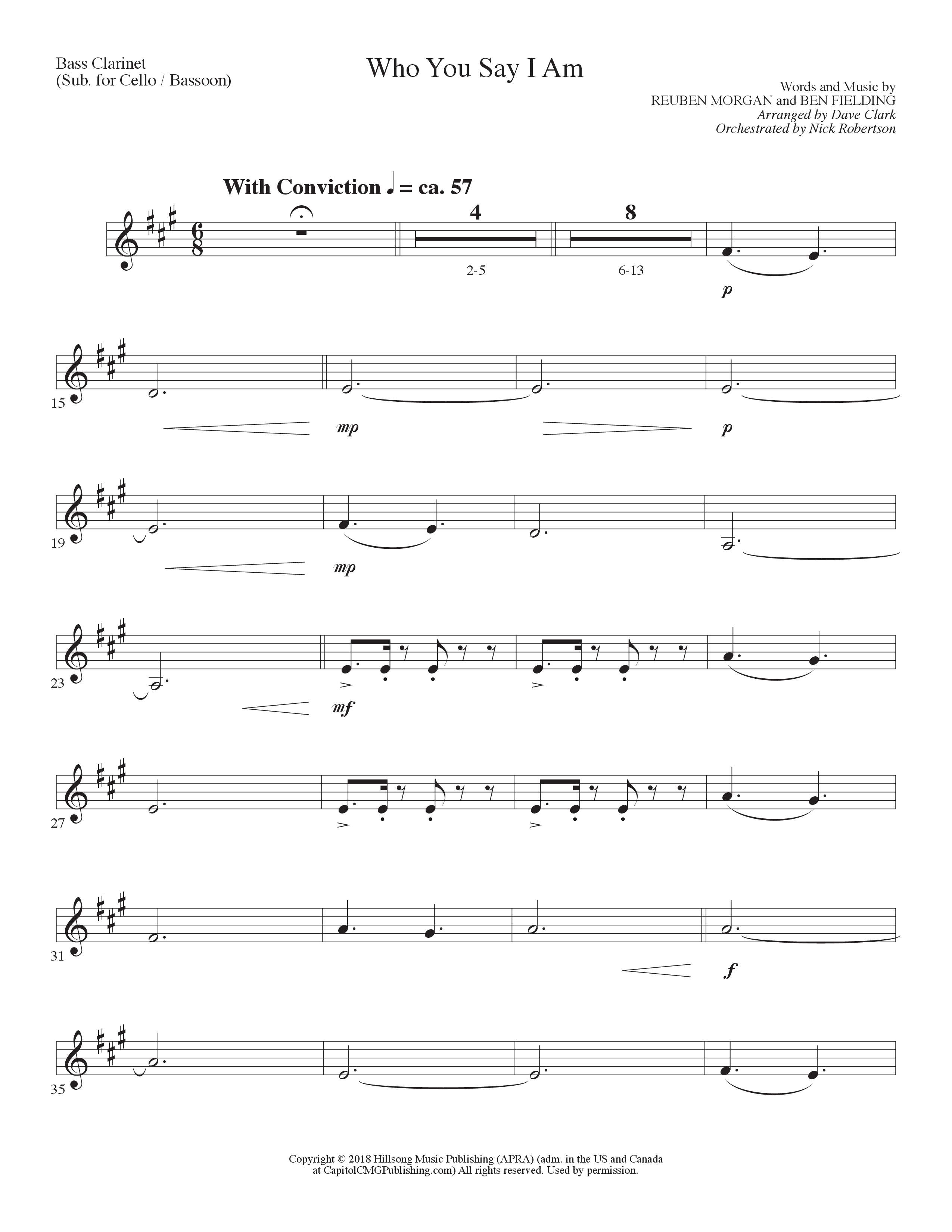 Who You Say I Am (Choral Anthem SATB) Bass Clarinet (Lillenas Choral / Arr. Dave Clark / Orch. Nick Robertson)