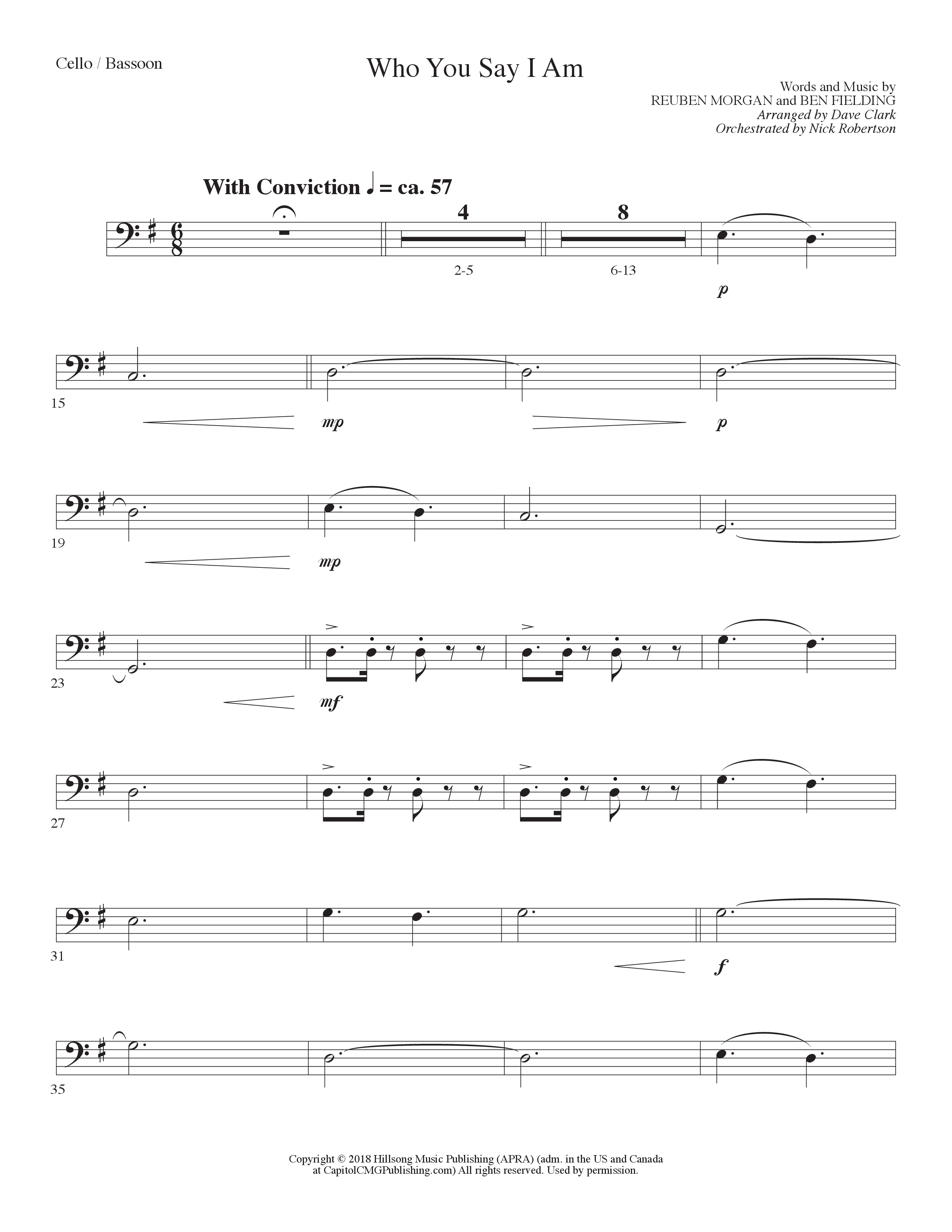 Who You Say I Am (Choral Anthem SATB) Cello (Lillenas Choral / Arr. Dave Clark / Orch. Nick Robertson)
