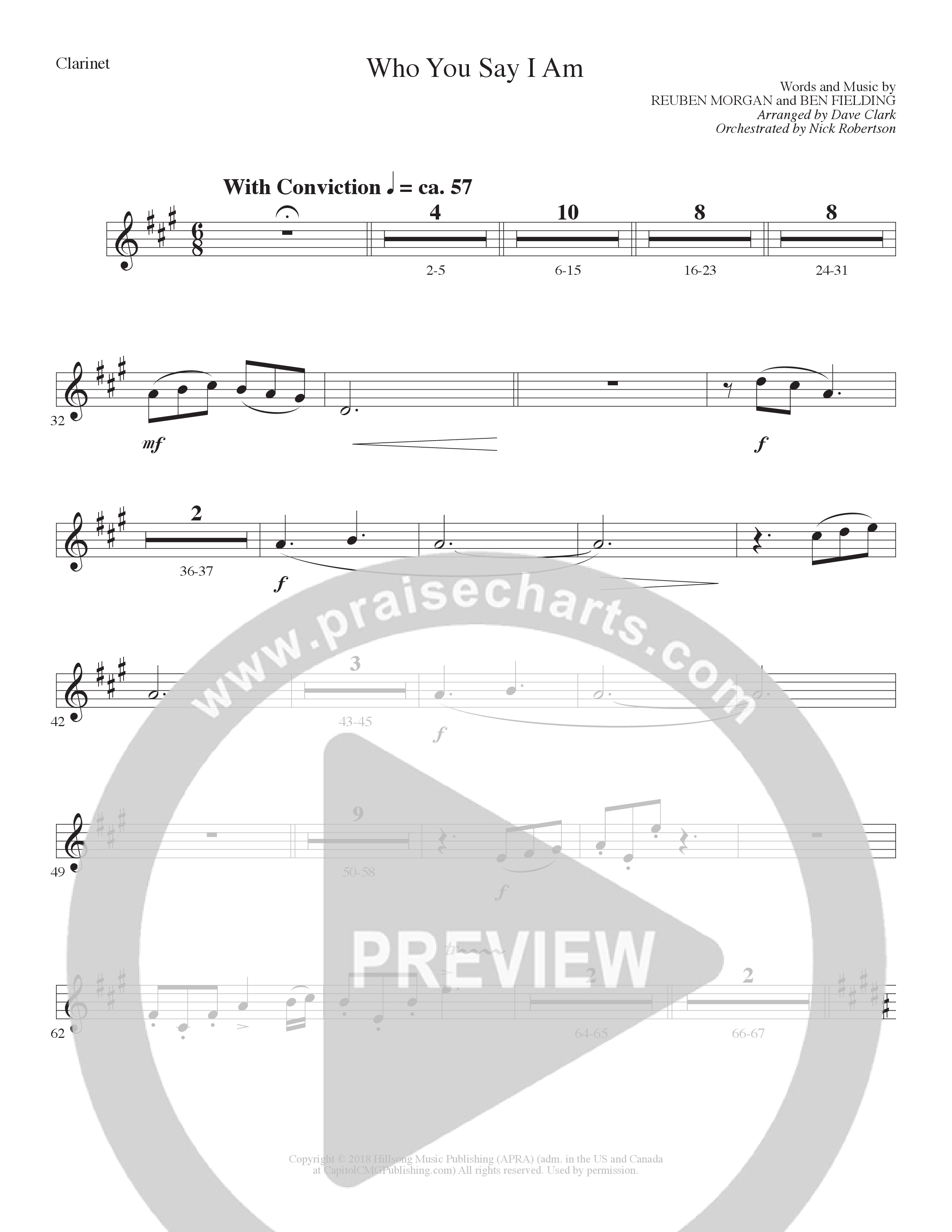 Who You Say I Am (Choral Anthem SATB) Clarinet 1/2 (Lillenas Choral / Arr. Dave Clark / Orch. Nick Robertson)