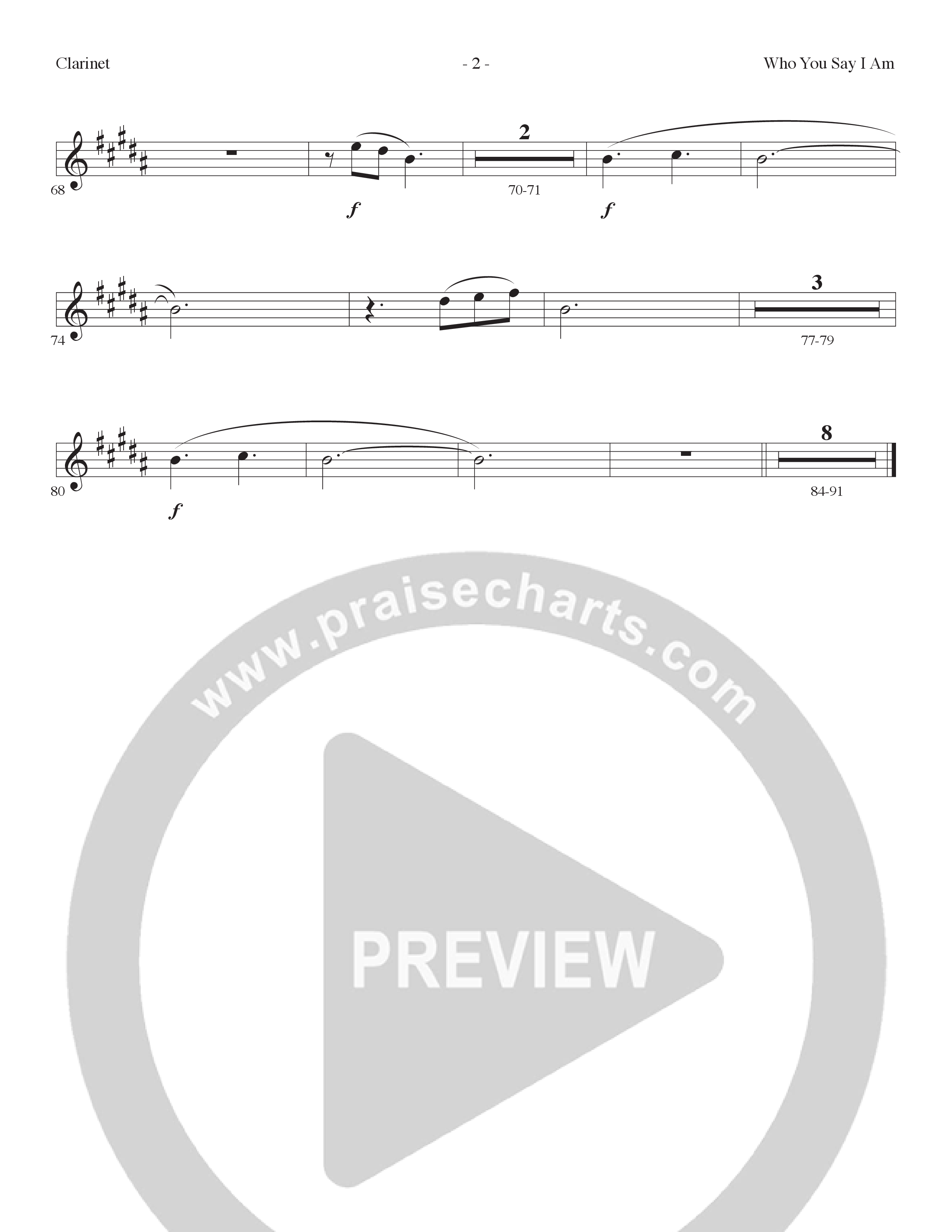 Who You Say I Am (Choral Anthem SATB) Clarinet 1/2 (Lillenas Choral / Arr. Dave Clark / Orch. Nick Robertson)