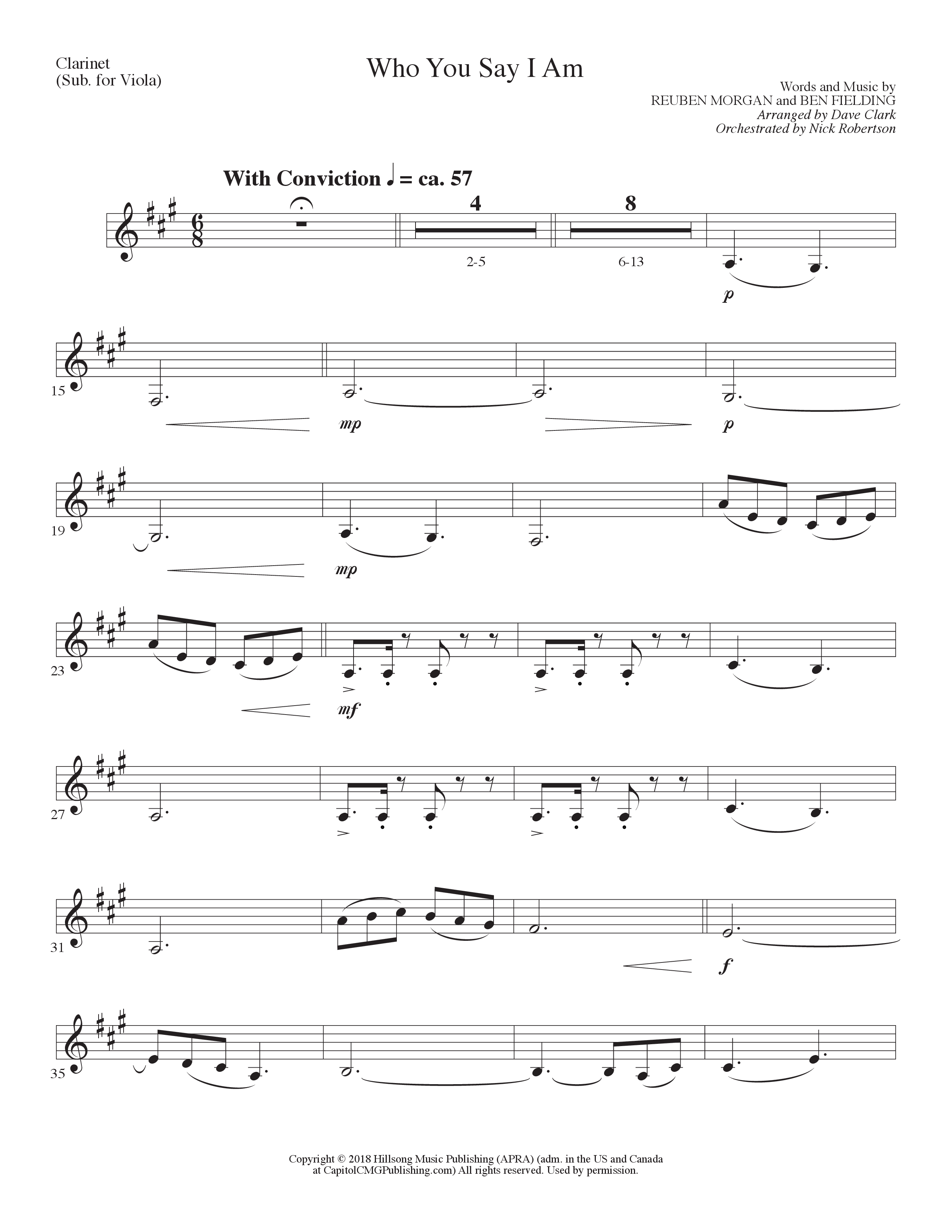 Who You Say I Am (Choral Anthem SATB) Clarinet (Lillenas Choral / Arr. Dave Clark / Orch. Nick Robertson)