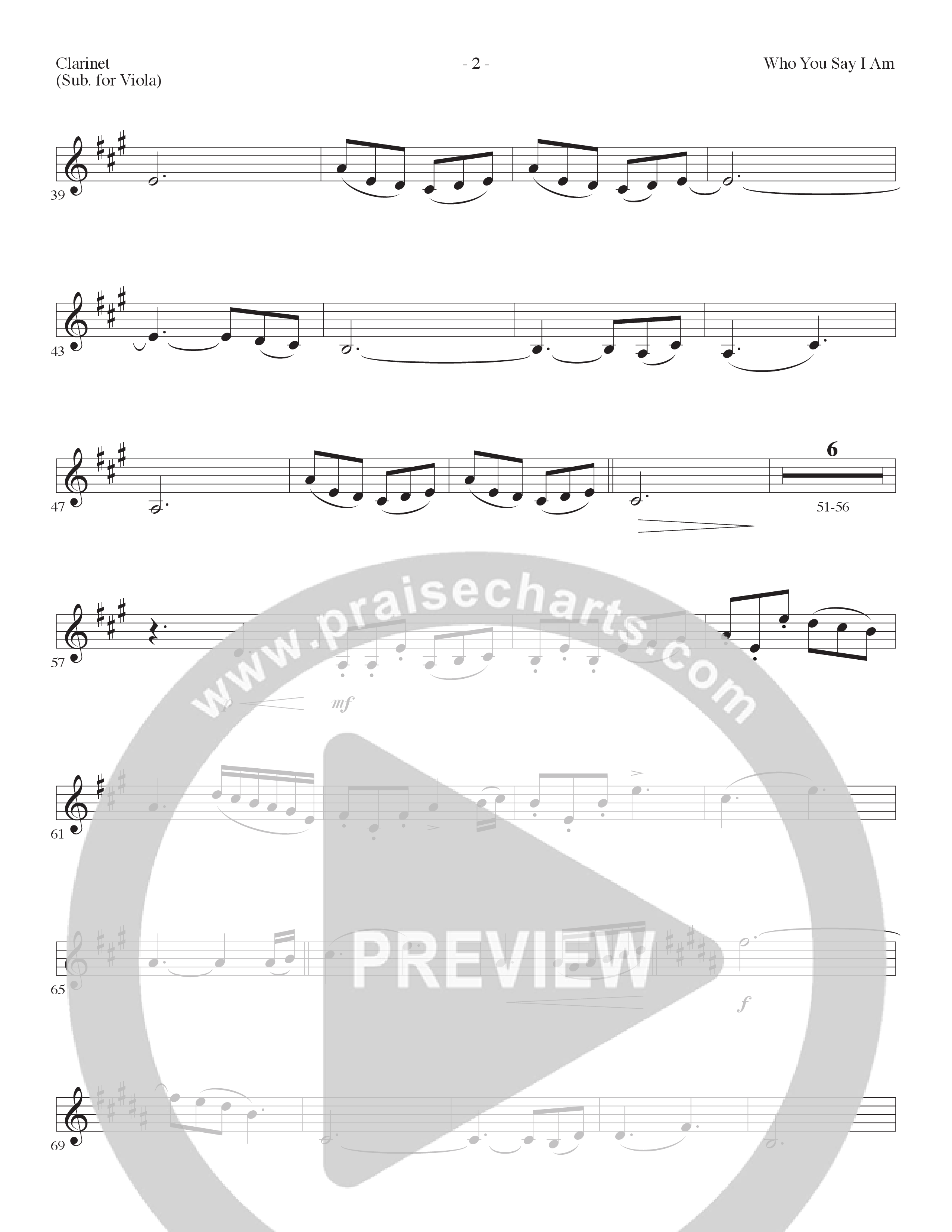 Who You Say I Am (Choral Anthem SATB) Clarinet (Lillenas Choral / Arr. Dave Clark / Orch. Nick Robertson)