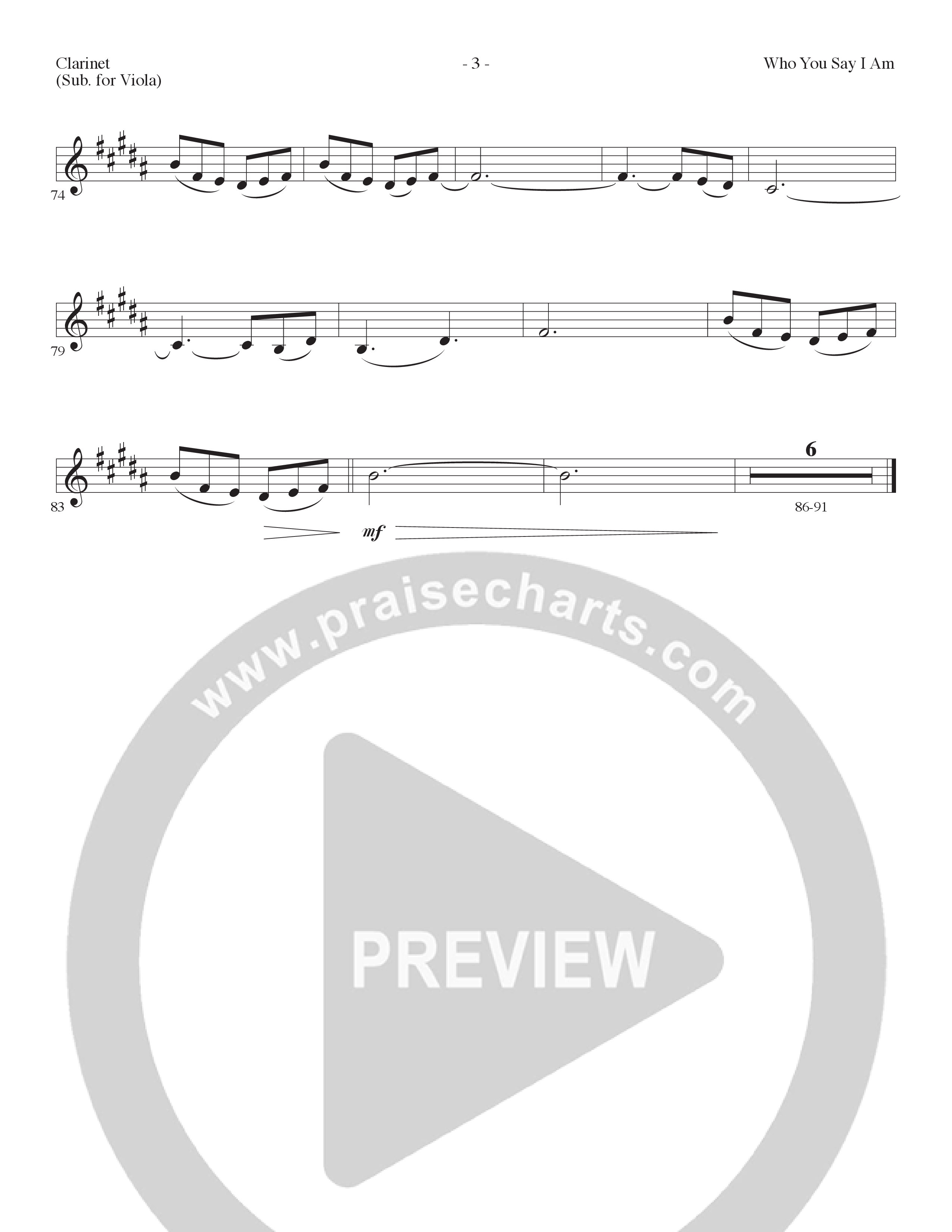 Who You Say I Am (Choral Anthem SATB) Clarinet (Lillenas Choral / Arr. Dave Clark / Orch. Nick Robertson)