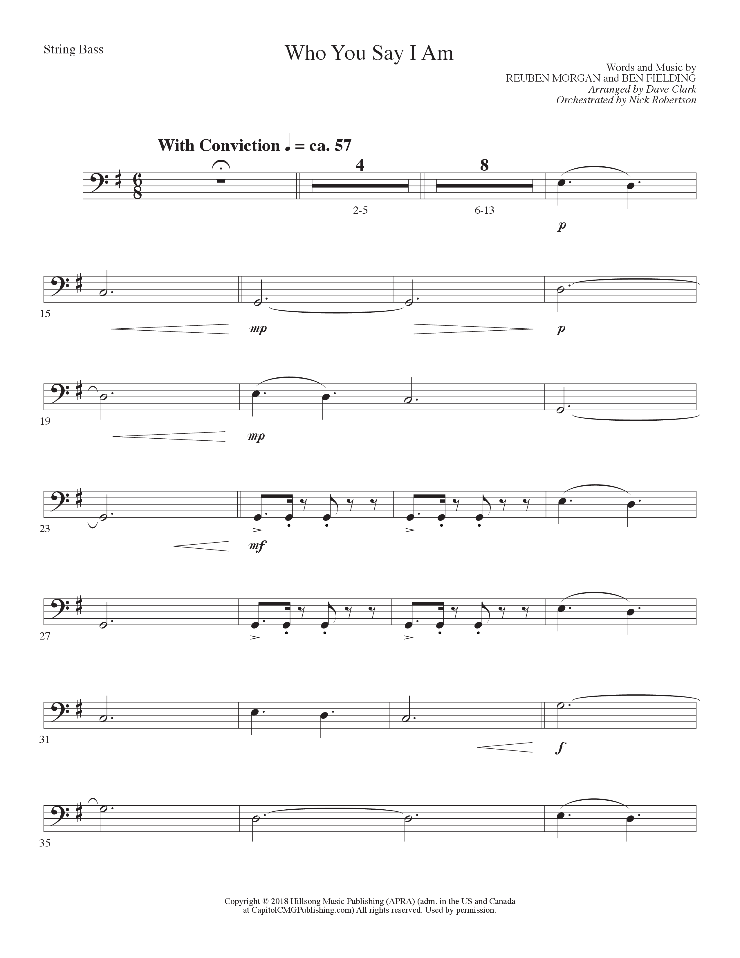 Who You Say I Am (Choral Anthem SATB) Double Bass (Lillenas Choral / Arr. Dave Clark / Orch. Nick Robertson)