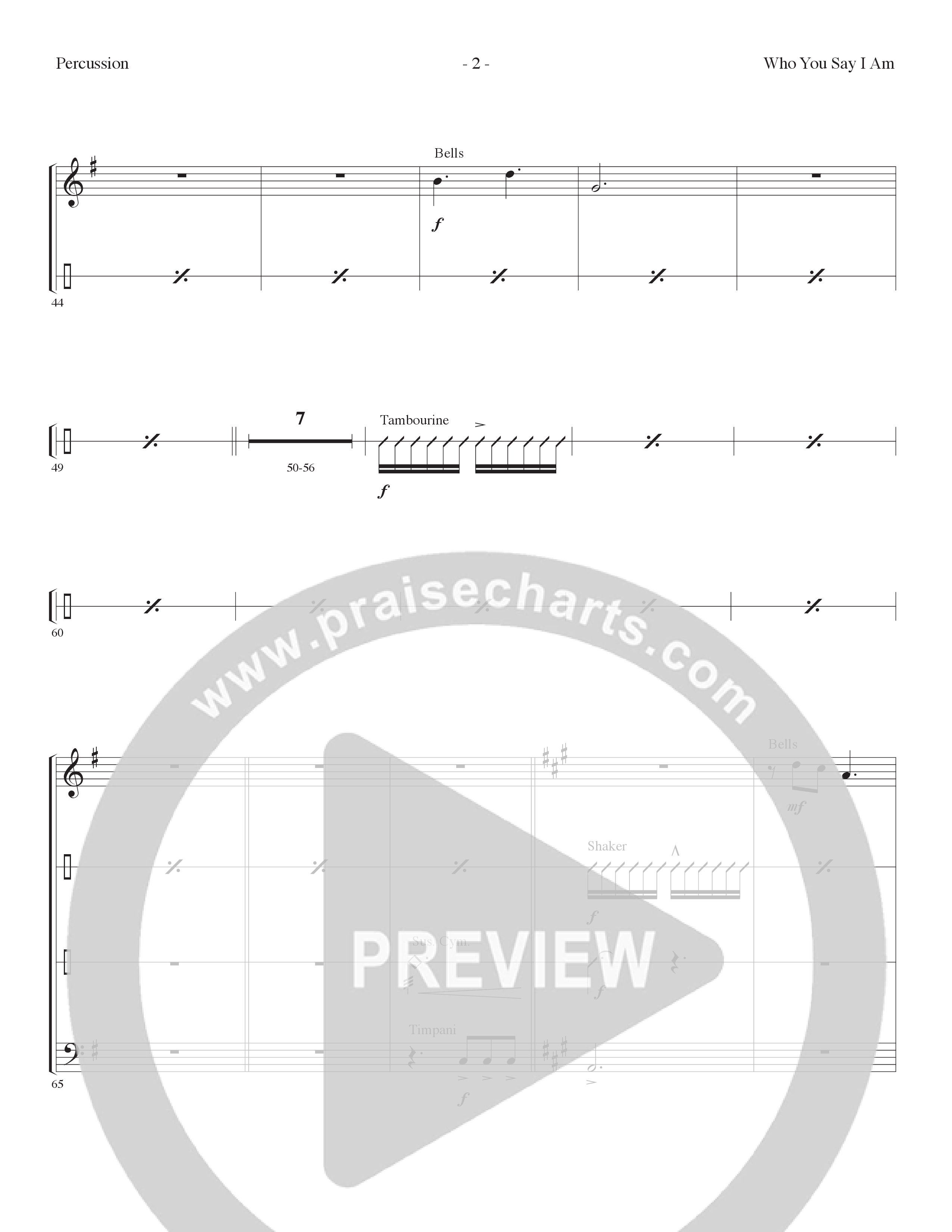 Who You Say I Am (Choral Anthem SATB) Percussion (Lillenas Choral / Arr. Dave Clark / Orch. Nick Robertson)