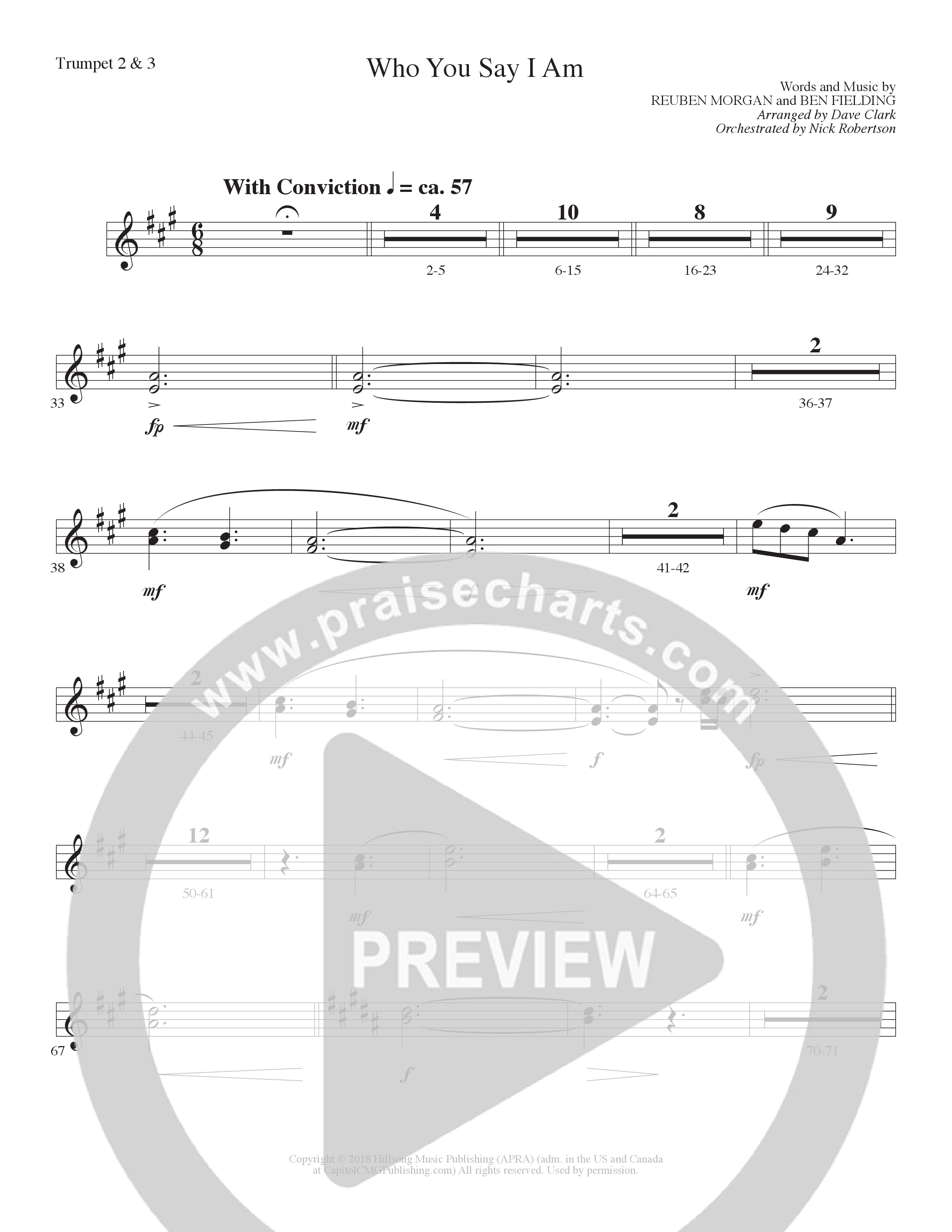 Who You Say I Am (Choral Anthem SATB) Trumpet 2/3 (Lillenas Choral / Arr. Dave Clark / Orch. Nick Robertson)