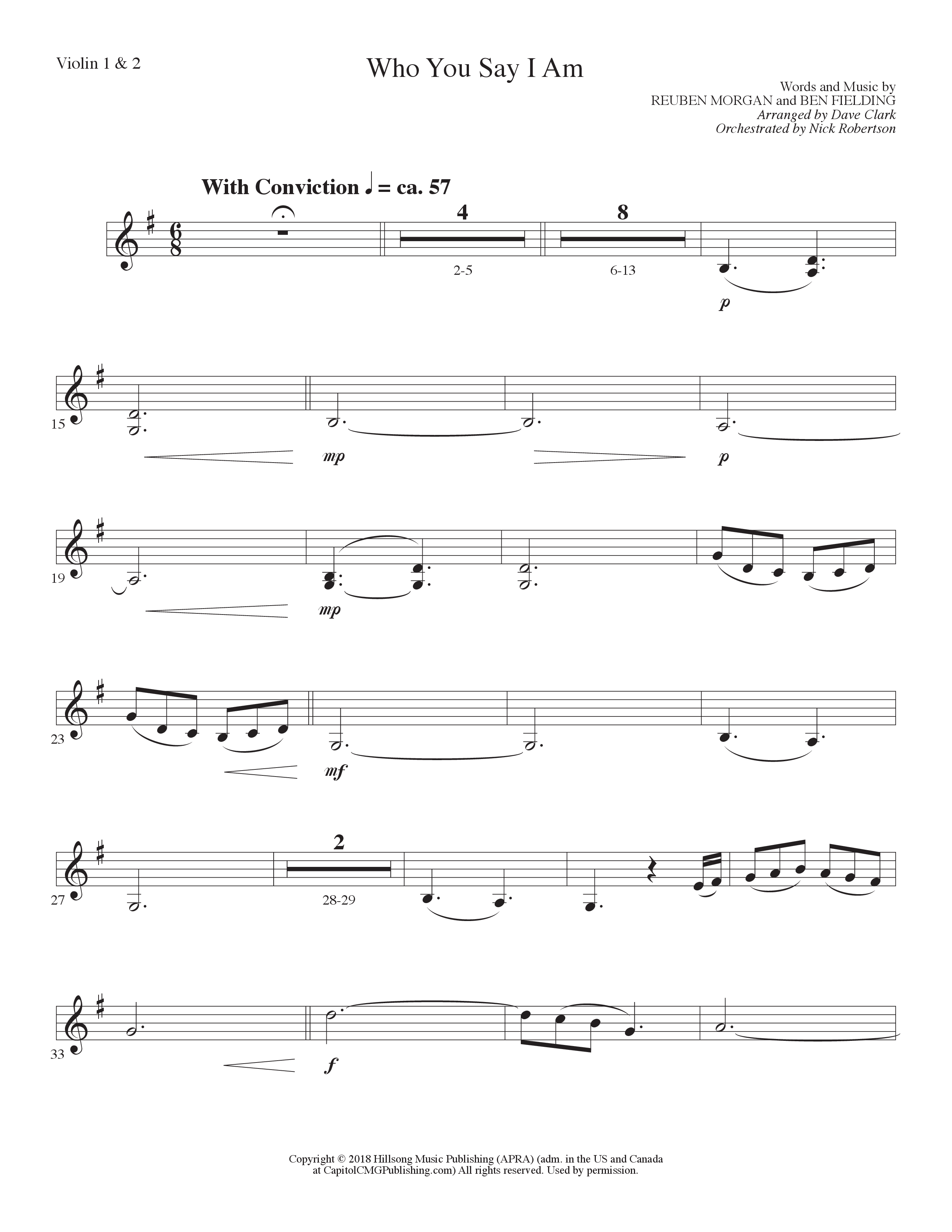 Who You Say I Am (Choral Anthem SATB) Violin 1/2 (Lillenas Choral / Arr. Dave Clark / Orch. Nick Robertson)