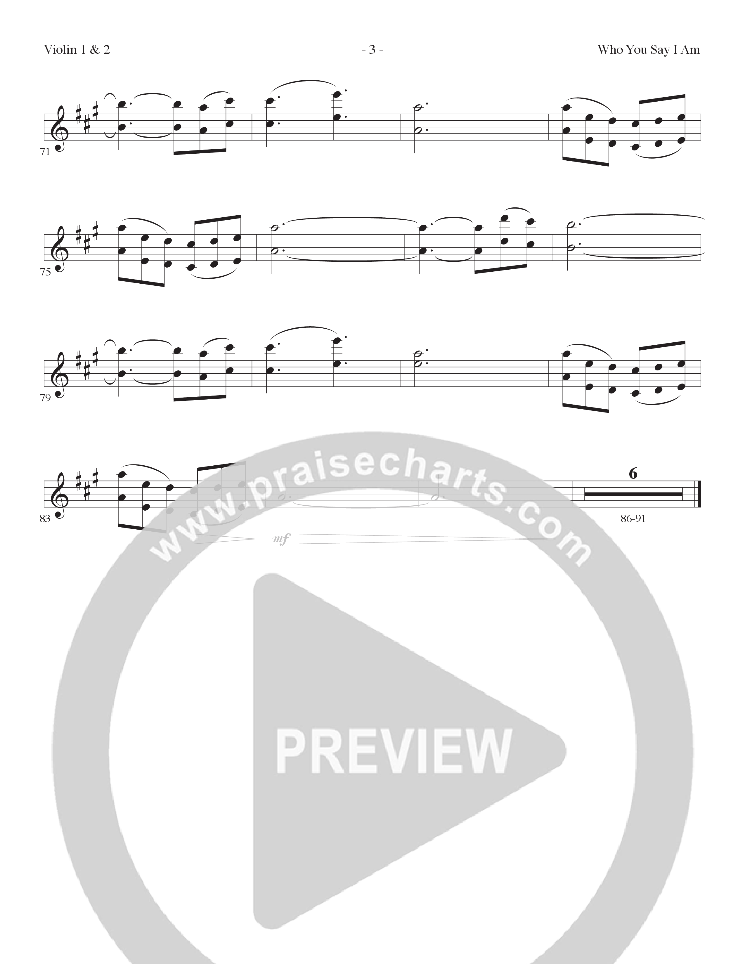 Who You Say I Am (Choral Anthem SATB) Violin 1/2 (Lillenas Choral / Arr. Dave Clark / Orch. Nick Robertson)