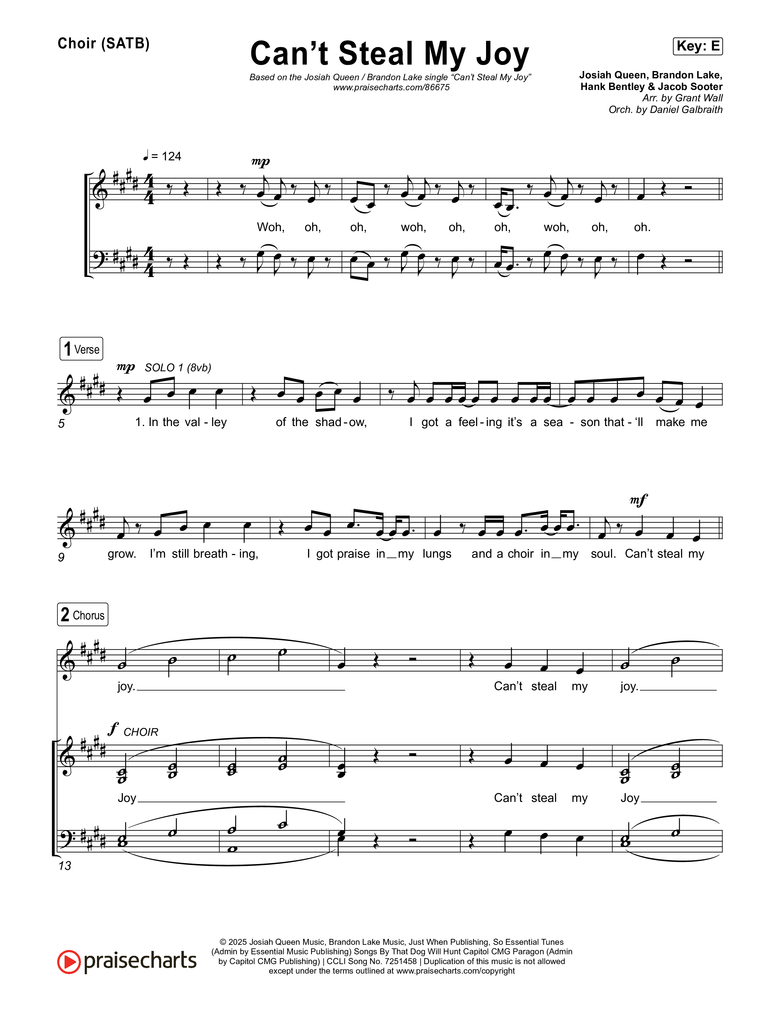Can't Steal My Joy Choir Sheet (SATB) (Josiah Queen)