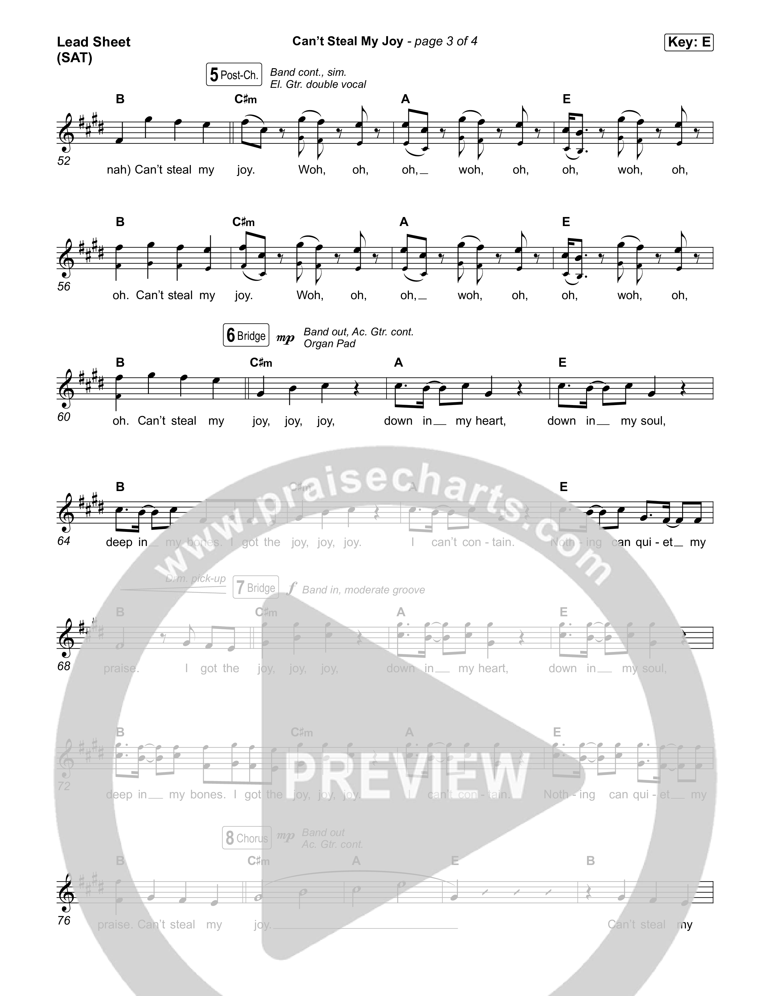 Can't Steal My Joy Lead Sheet (SAT) (Josiah Queen)