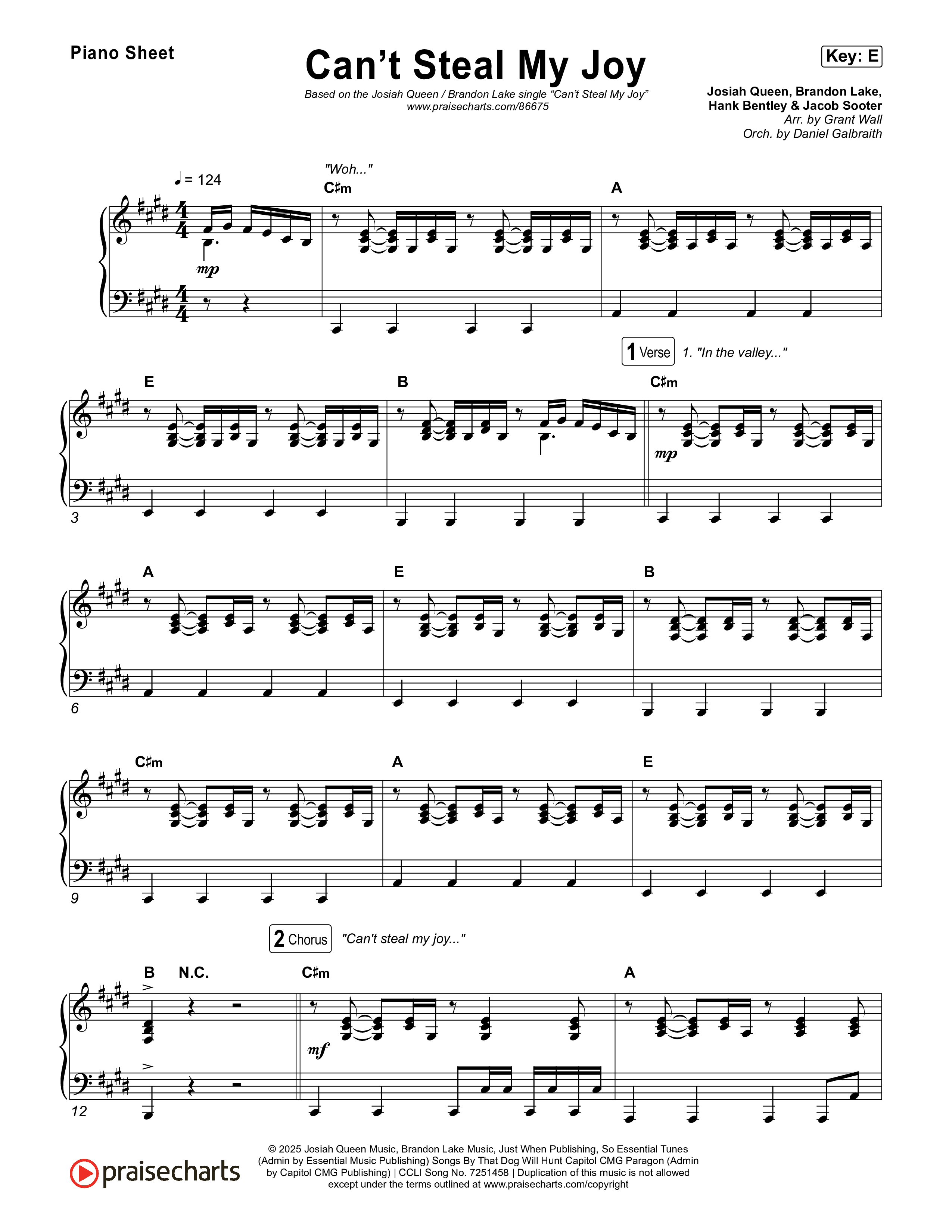 Can't Steal My Joy Piano Sheet (Josiah Queen)