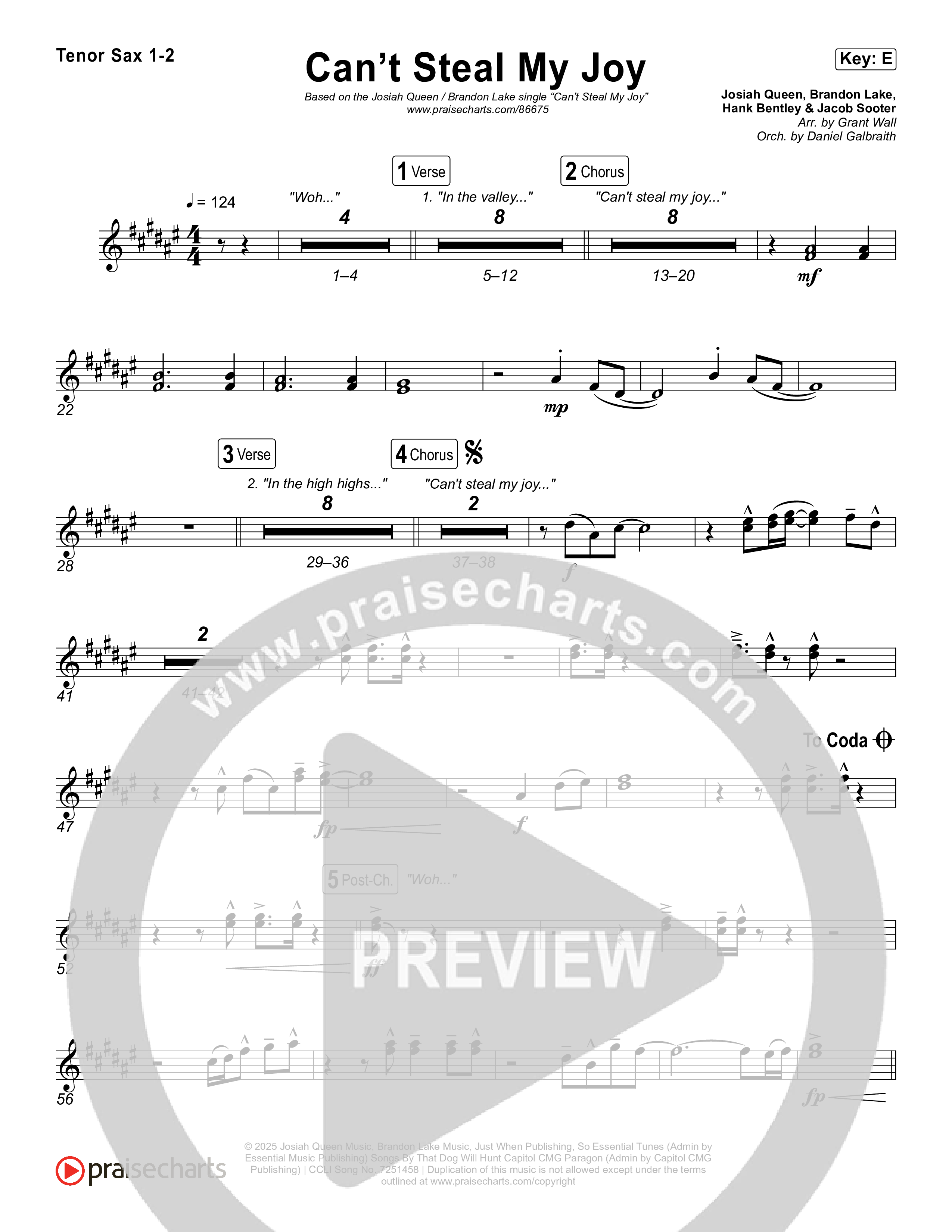 Can't Steal My Joy Tenor Sax 1,2 (Josiah Queen)