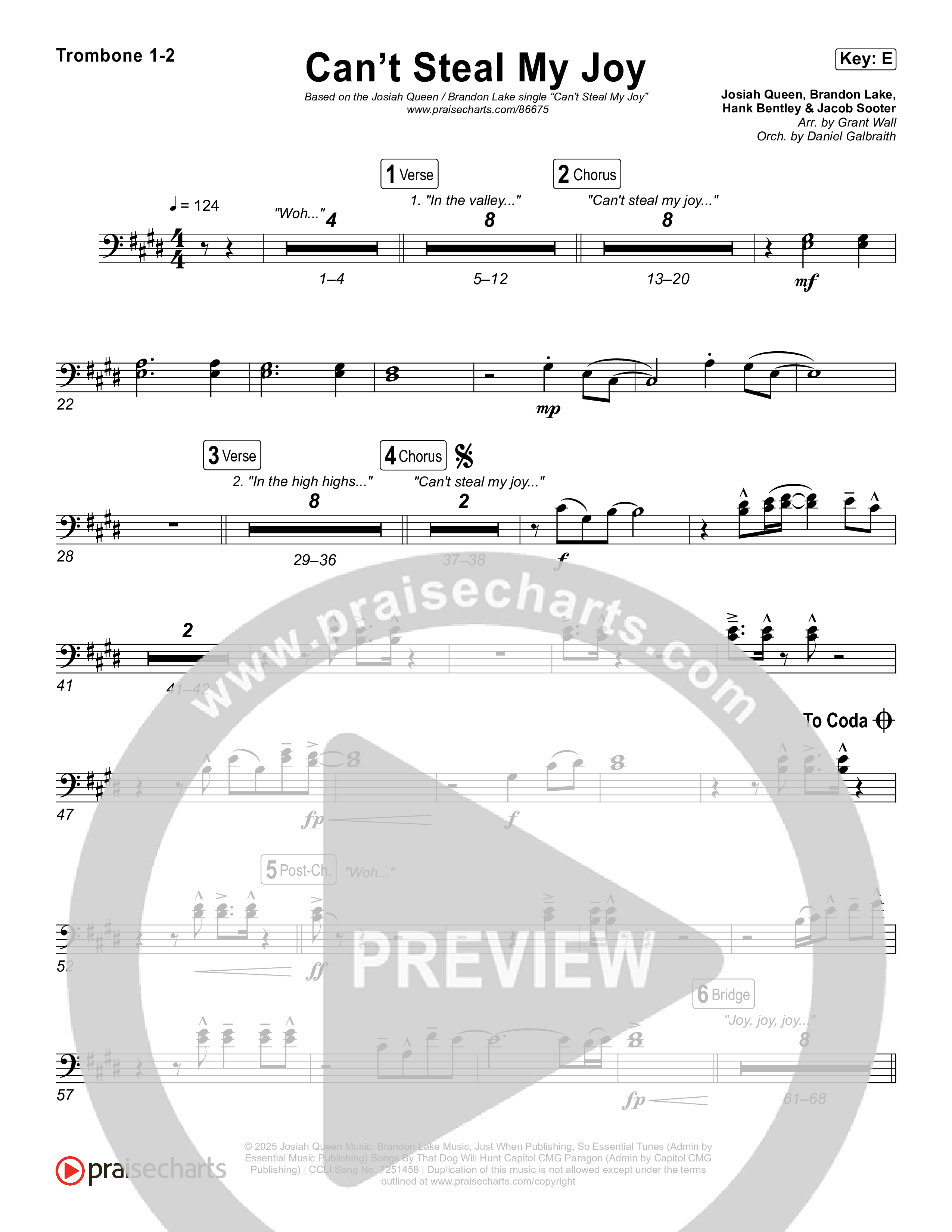 Can't Steal My Joy Trombone 1,2 (Josiah Queen)