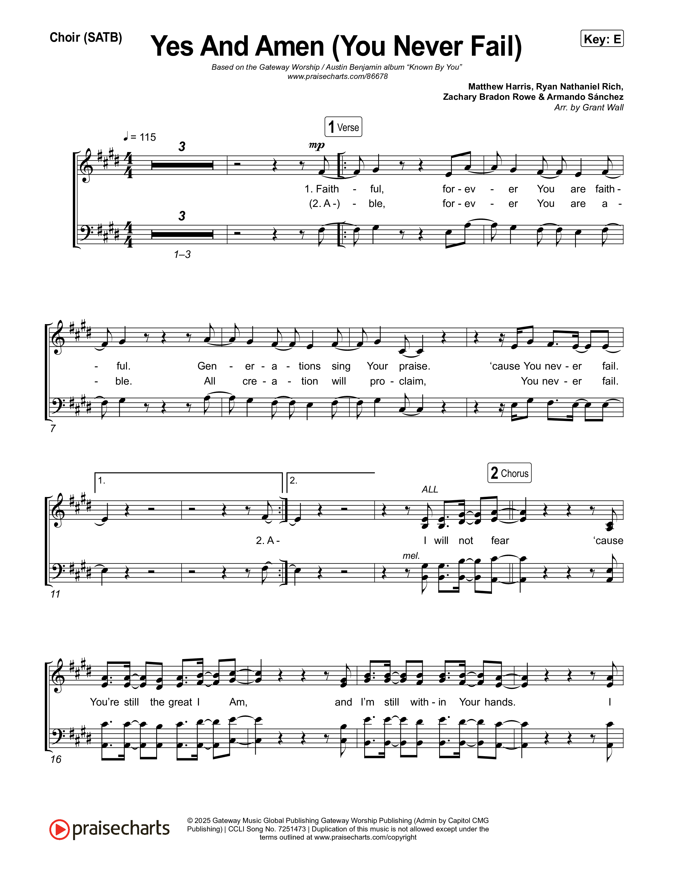 Yes And Amen (You Never Fail) (Live) Choir Sheet (SATB) (Gateway Worship / Austin Benjamin)