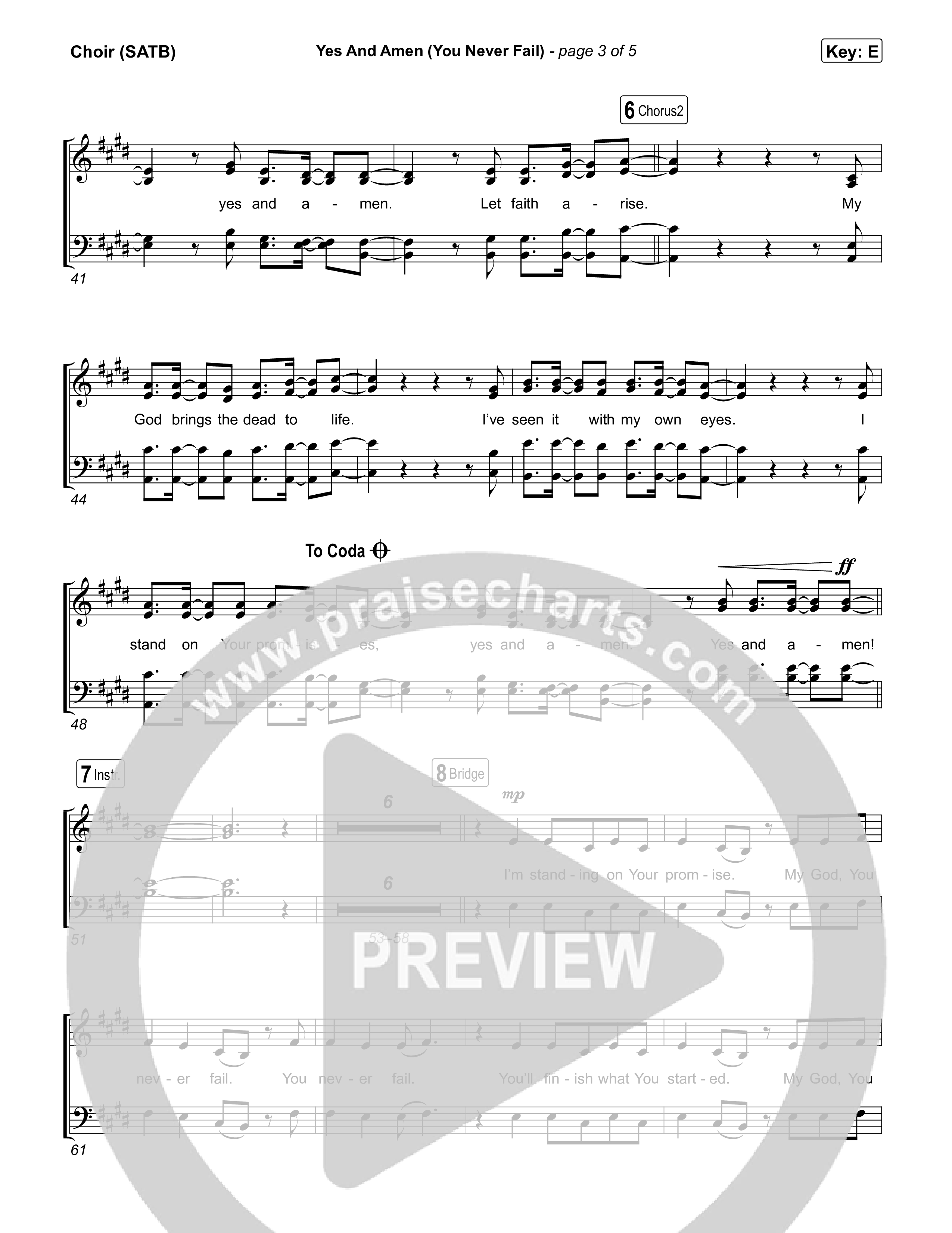 Yes And Amen (You Never Fail) (Live) Choir Sheet (SATB) (Gateway Worship / Austin Benjamin)