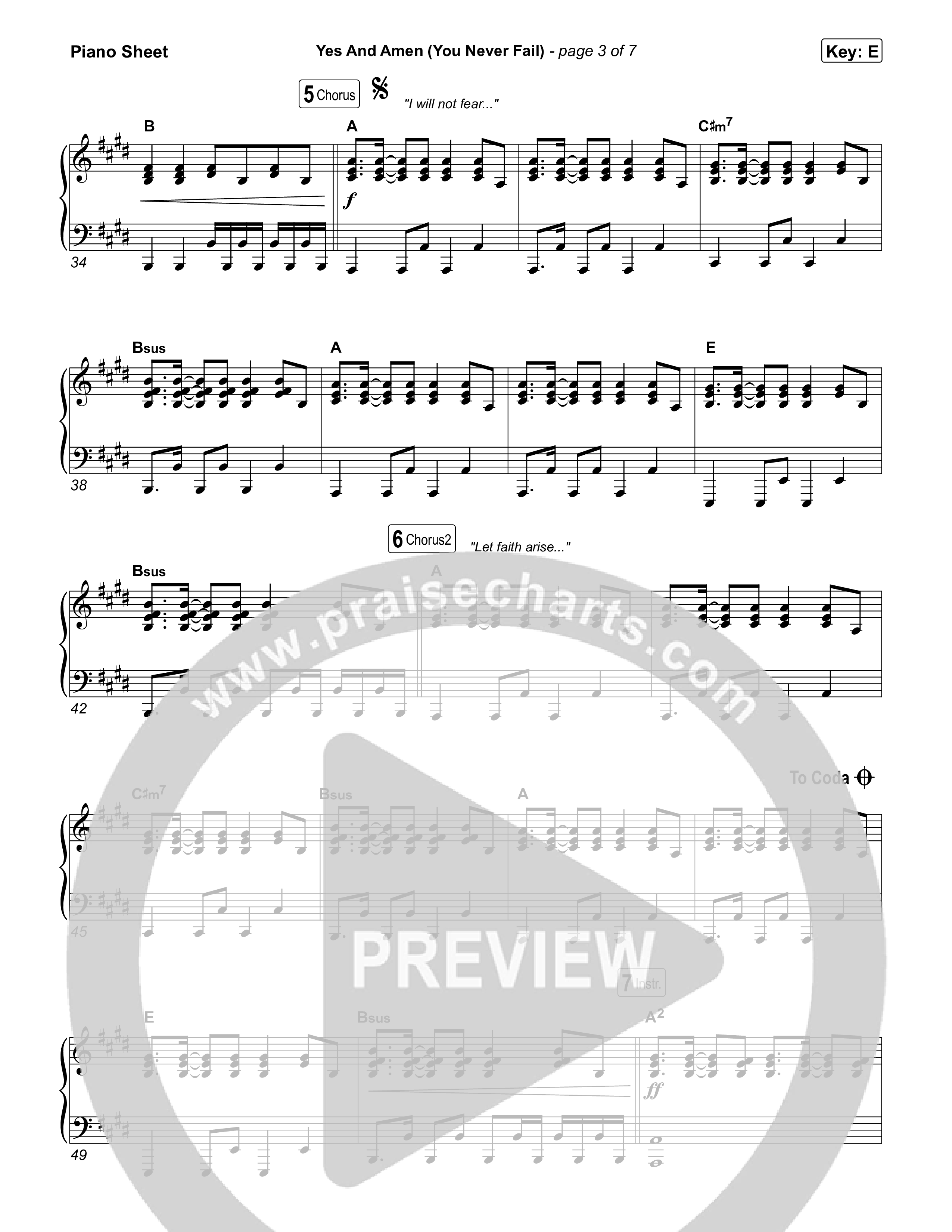 Yes And Amen (You Never Fail) (Live) Piano Sheet (Gateway Worship / Austin Benjamin)