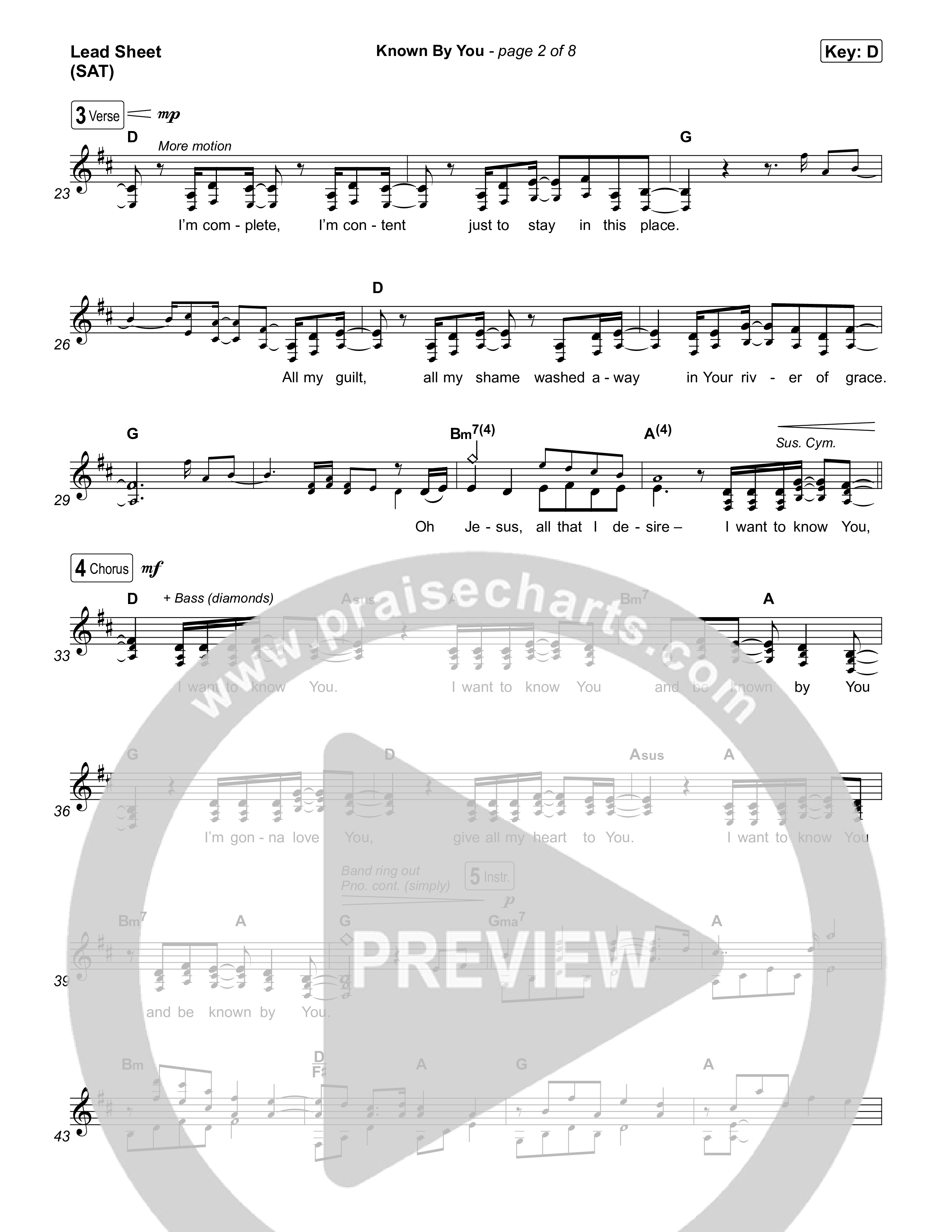 Known By You (Live) Lead Sheet (SAT) (Gateway Worship / Jessie Harris)