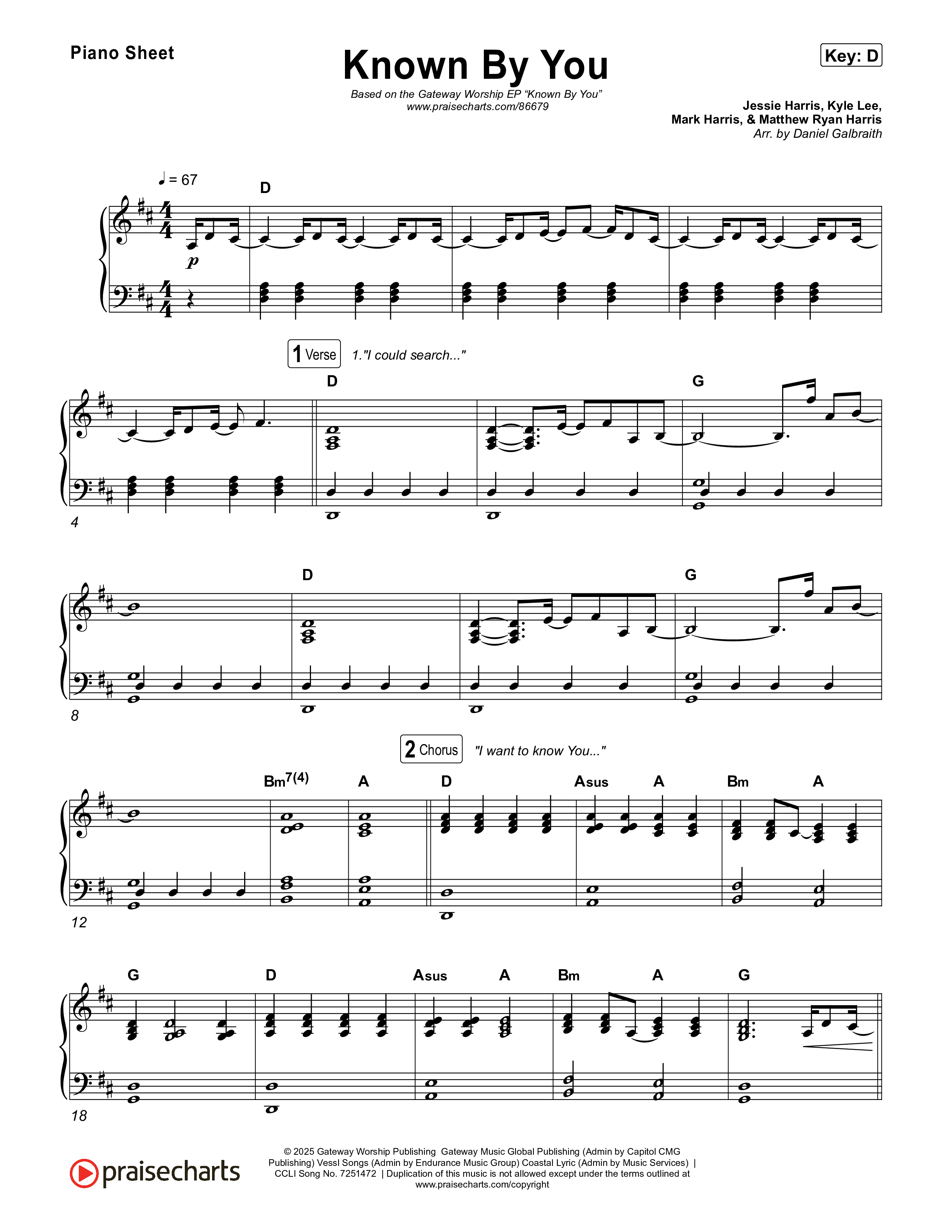 Known By You (Live) Piano Sheet (Gateway Worship / Jessie Harris)