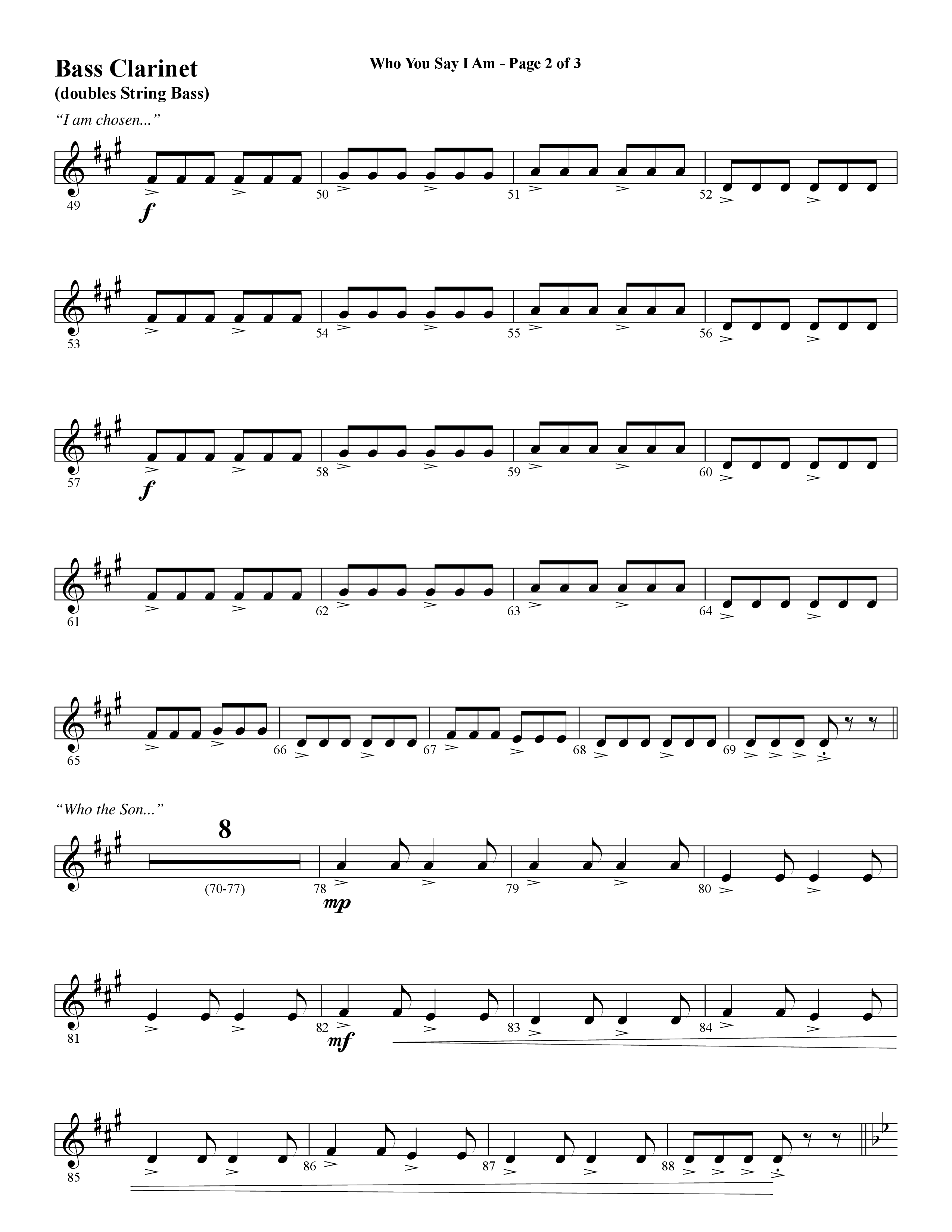 Who You Say I Am (Choral Anthem SATB) Bass Clarinet (Word Music Choral / Arr. Jay Rouse)